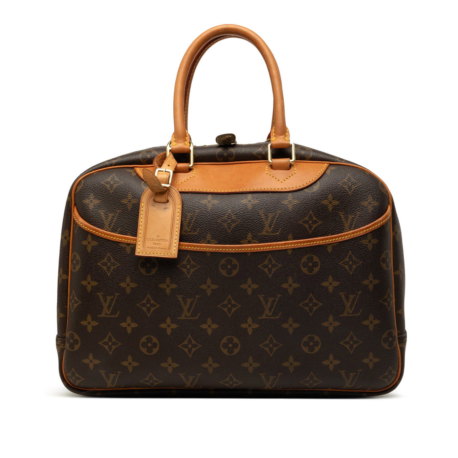 Louis Vuitton Deauville Monogram Canvas Handbag Brown: Louis Vuitton Deauville Monogram Canvas Handbag Brown Louis Vuitton Monogram Deauville handbag crafted with a monogram canvas body and vachetta leather trim. It features rolled vachetta leather handle