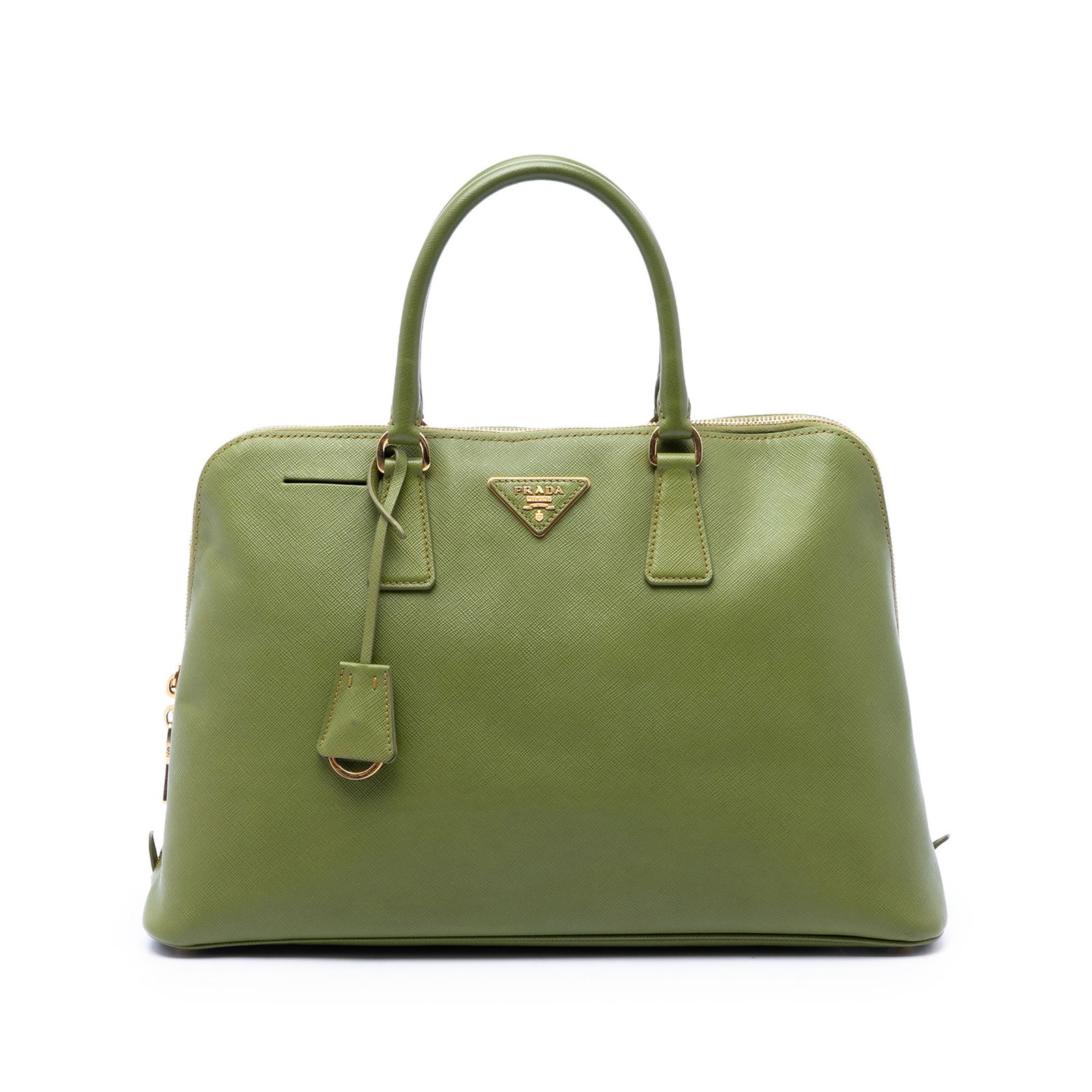 Prada Promenade Large Saffiano Lux Leather Satchel Green: Prada Promenade Large Saffiano Lux Leather Satchel Green A structured and practical satchel crafted in green saffiano leather. This Prada Promenade features rolled leather handles, a two-way zip-aroun