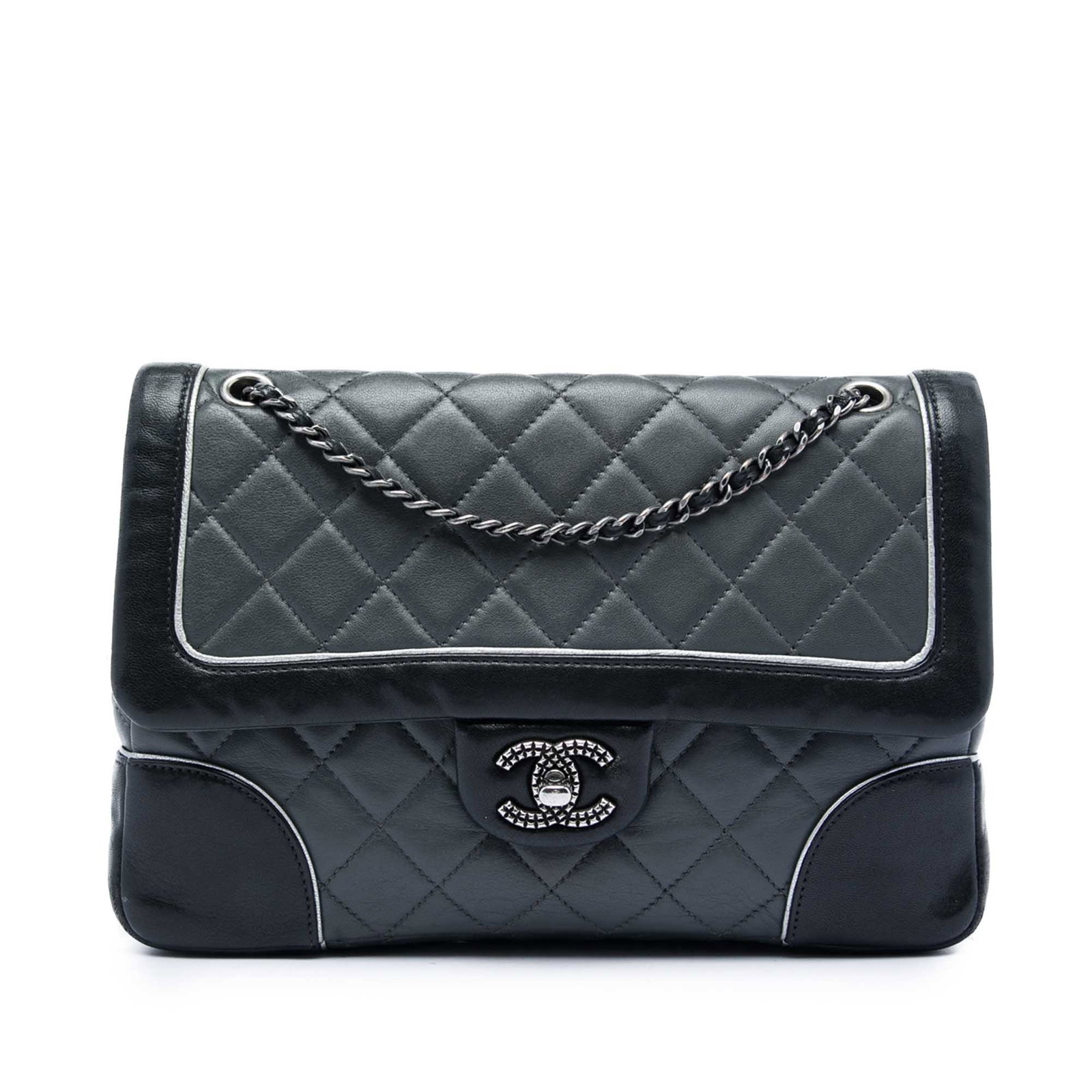 Chanel Paris Salzburg Medium Tyrolean Flap Shoulder Bag Gray Lambskin (1 of 6)