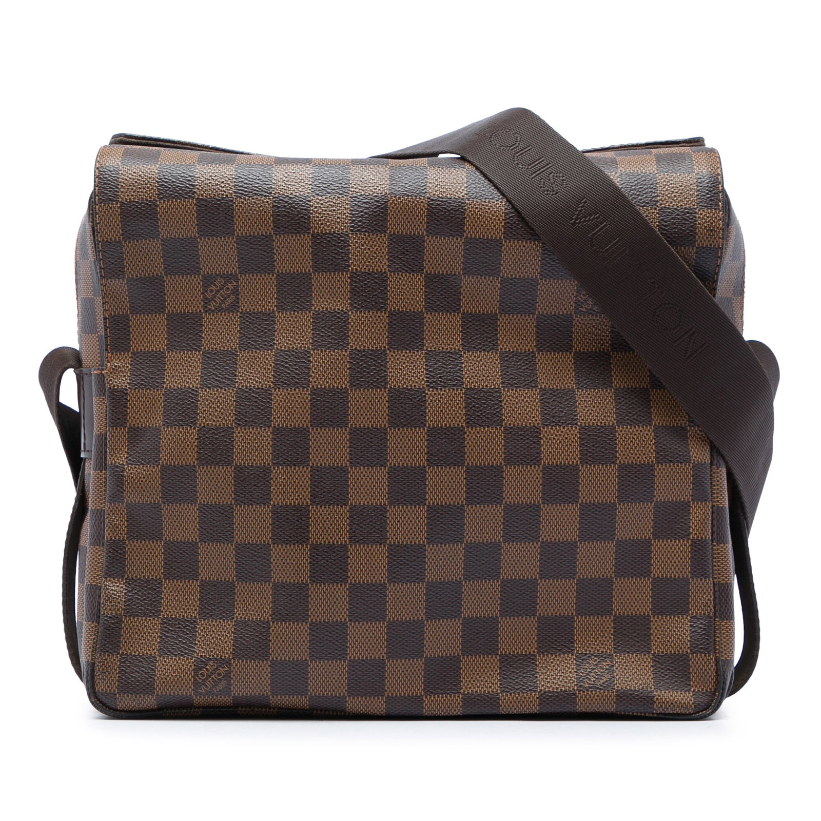 Louis Vuitton Naviglio Damier Ebene Shoulder Bag Brown: Louis Vuitton Naviglio Damier Ebene Shoulder Bag Brown Louis Vuitton Damier Ebene Naviglio shoulder bag in brown damier canvas with a flat strap, top flap with snap closure, top zip closure, and an in
