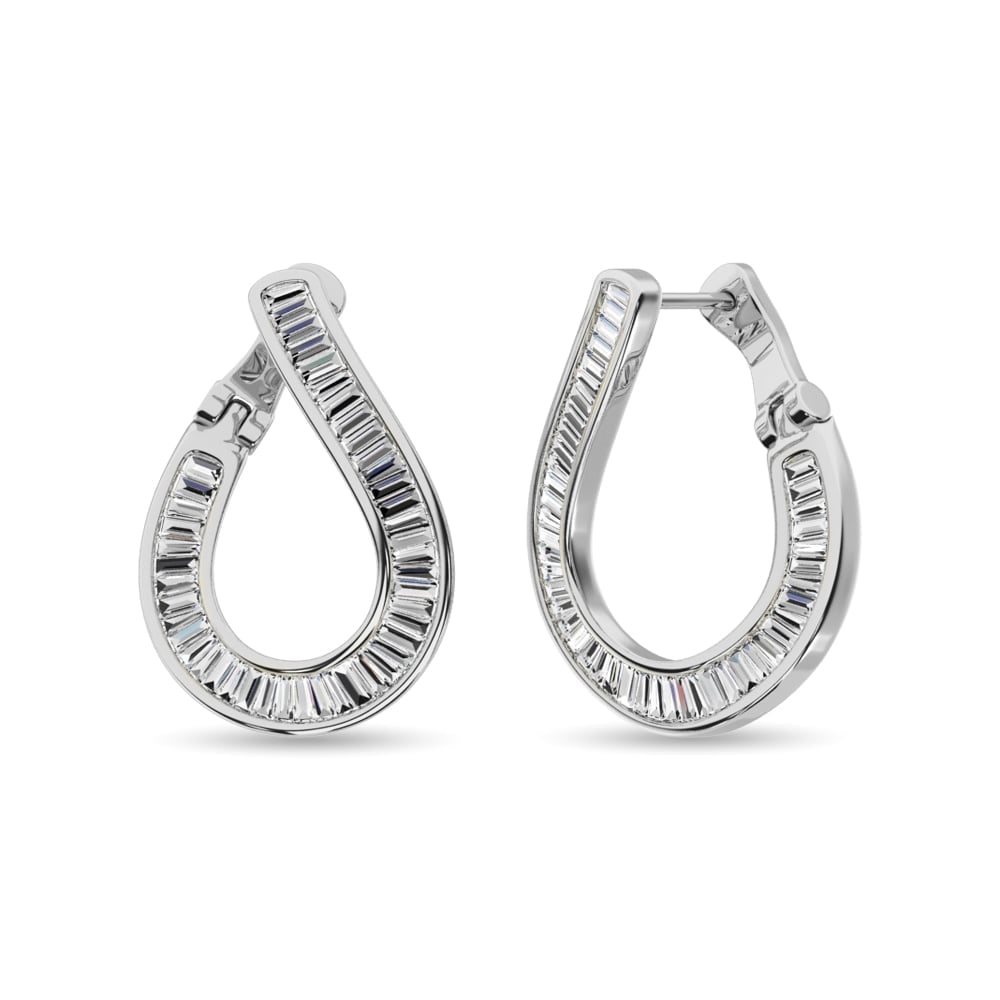 Diamond 1 1/2 Ct.Tw. Baguette Hoop Earrings in 14K White Gold: Diamond 1 1/2 Ct.Tw. Baguette Hoop Earrings in 14K White Gold 14k White Gold Stone Color: G-h Stone Clarity: I1 This item may take 2-5 weeks for shipping. PLEASE NOTE: Framed, Large, or heavy items do