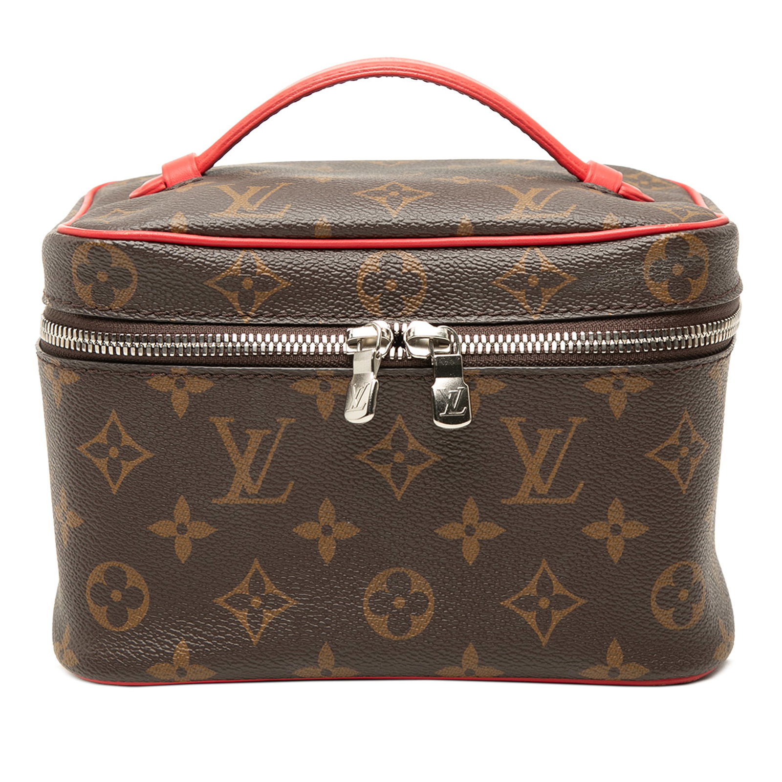 Louis Vuitton Nice Mini Vanity Case in Monogram Macassar Canvas: Louis Vuitton Nice Mini Vanity Case in Monogram Macassar Canvas Compact and structured, this Louis Vuitton Nice Mini Vanity Case is crafted in Monogram Macassar canvas with leather trim and a flat lea