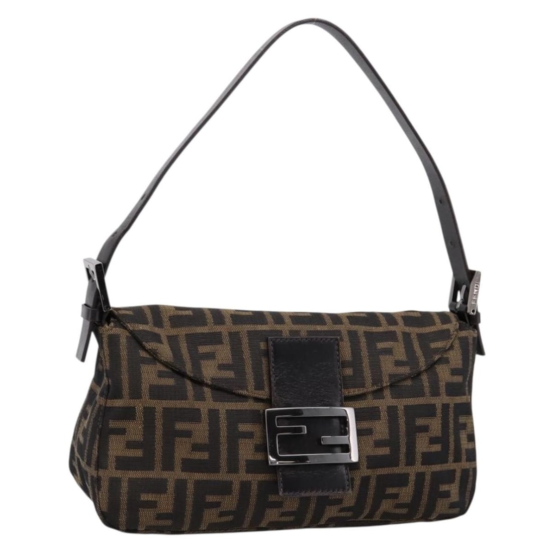 Fendi 8BR003 Mamma Baguette Shoulder Bag Zucca Canvas Brown Silver: Fendi 8BR003 Mamma Baguette Shoulder Bag Zucca Canvas Brown Silver Fendi Mamma Baguette shoulder bag in brown Zucca canvas with silver-tone accents. Made in Italy, this women's bag features the 8BR003