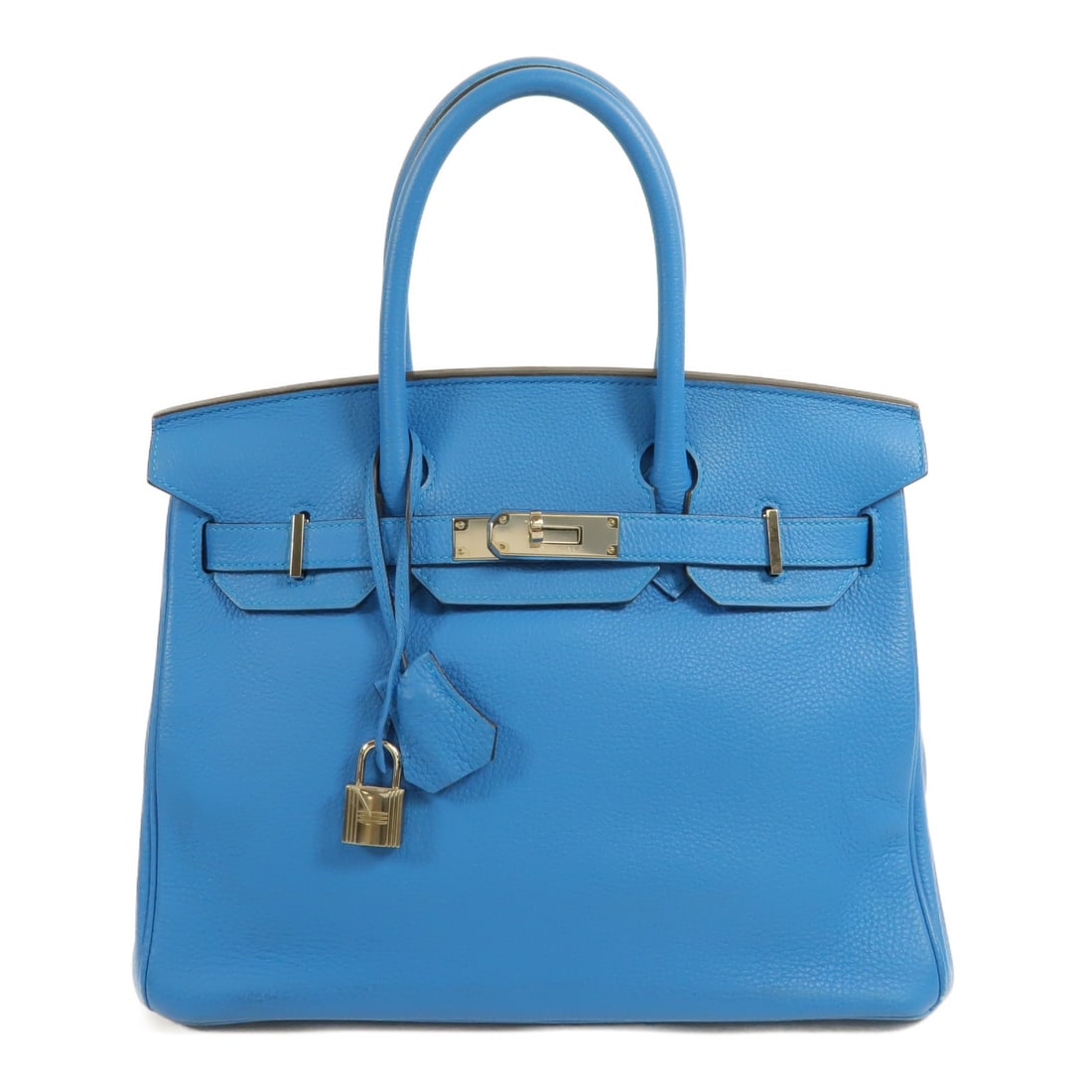 HERMES Birkin 30 Clemence Calfskin Handbag PHW Bleu Izmir Malachite: HERMES Birkin 30 Clemence Calfskin Handbag PHW Bleu Izmir Malachite Hermes Birkin 30 handbag in Bleu Izmir/Malachite Taurillon Clemence and calfskin with palladium-tone hardware. Made in France, this 