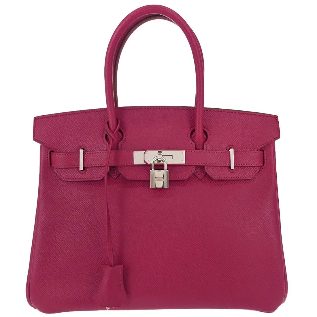 HERMES Birkin 30 Epsom Leather Handbag Ruby France: HERMES Birkin 30 Epsom Leather Handbag Ruby France Hermes Birkin 30 handbag in Ruby Epsom leather with silver-tone hardware and a turn-lock flap closure. This medium top-handle bag features double han