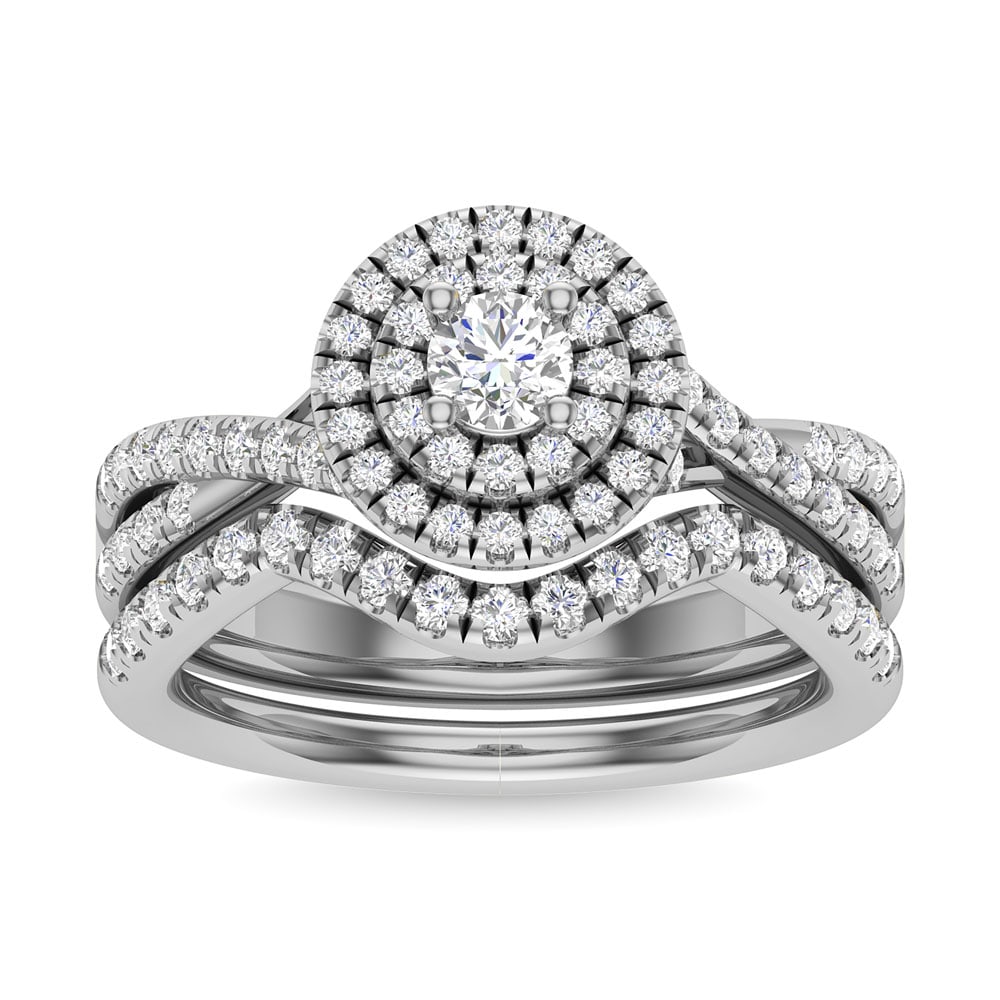 Diamond 1 Ct.Tw. Round Cut Bridal Ring in 14K White Gold: Diamond 1 Ct.Tw. Round Cut Bridal Ring in 14K White Gold Diamond 1 Ct.Tw. Round Cut Bridal Ring in 14K White Gold 14k White Gold Stone Color: G-h Stone Clarity: I2 Each ring is presented in standard s