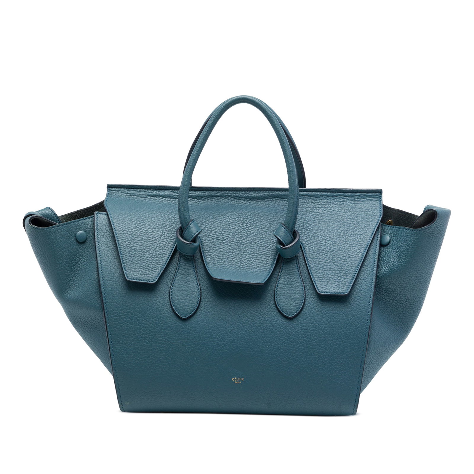 Celine Tie Knot Small Grained Calfskin Leather Tote Bag Blue: Celine Tie Knot Small Grained Calfskin Leather Tote Bag Blue Celine Tie Knot tote crafted in grained calfskin leather with rolled leather handles, a top flap with pull-through closure, interior zip an