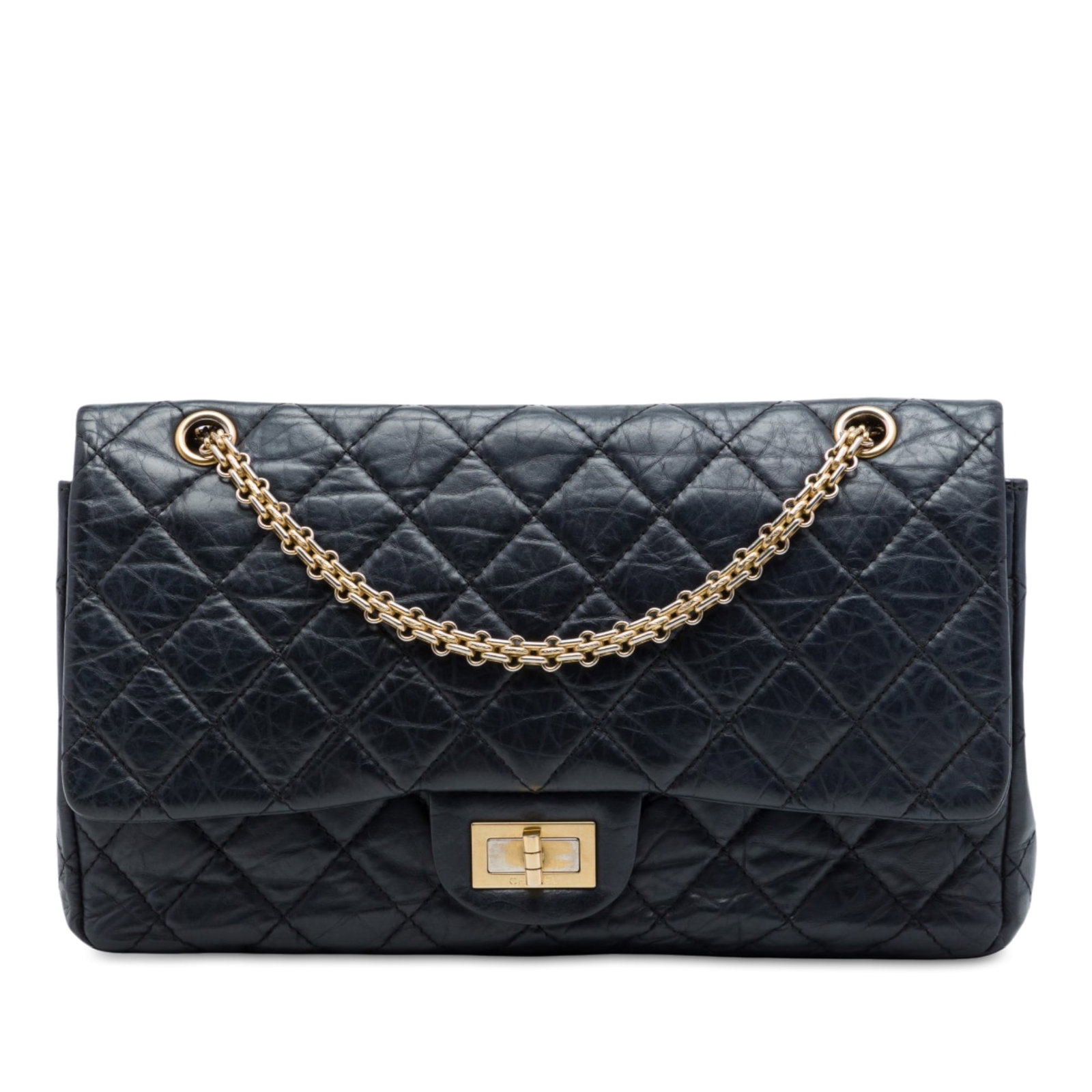 Chanel Reissue 2.55 227 Quilted Aged Calfskin Shoulder Bag: Chanel Reissue 2.55 227 Quilted Aged Calfskin Shoulder Bag A Chanel Reissue 2.55 Double Flap 227 shoulder bag crafted in black quilted aged calfskin leather. It features gold-tone chain shoulder strap