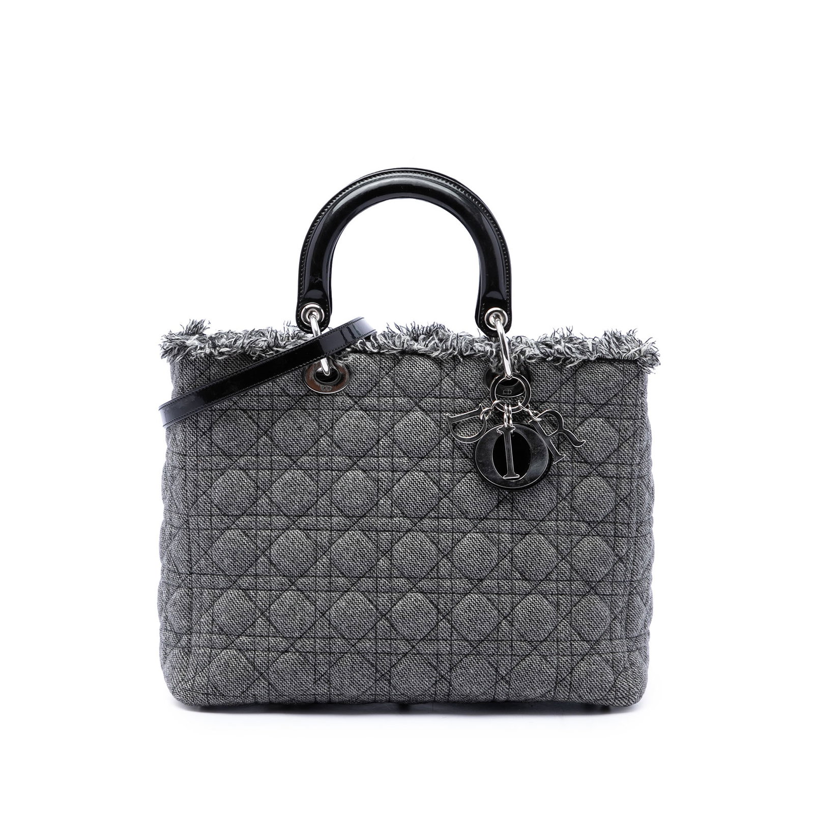Dior Lady Dior Large Cannage Tweed Handbag Gray (1 of 6)