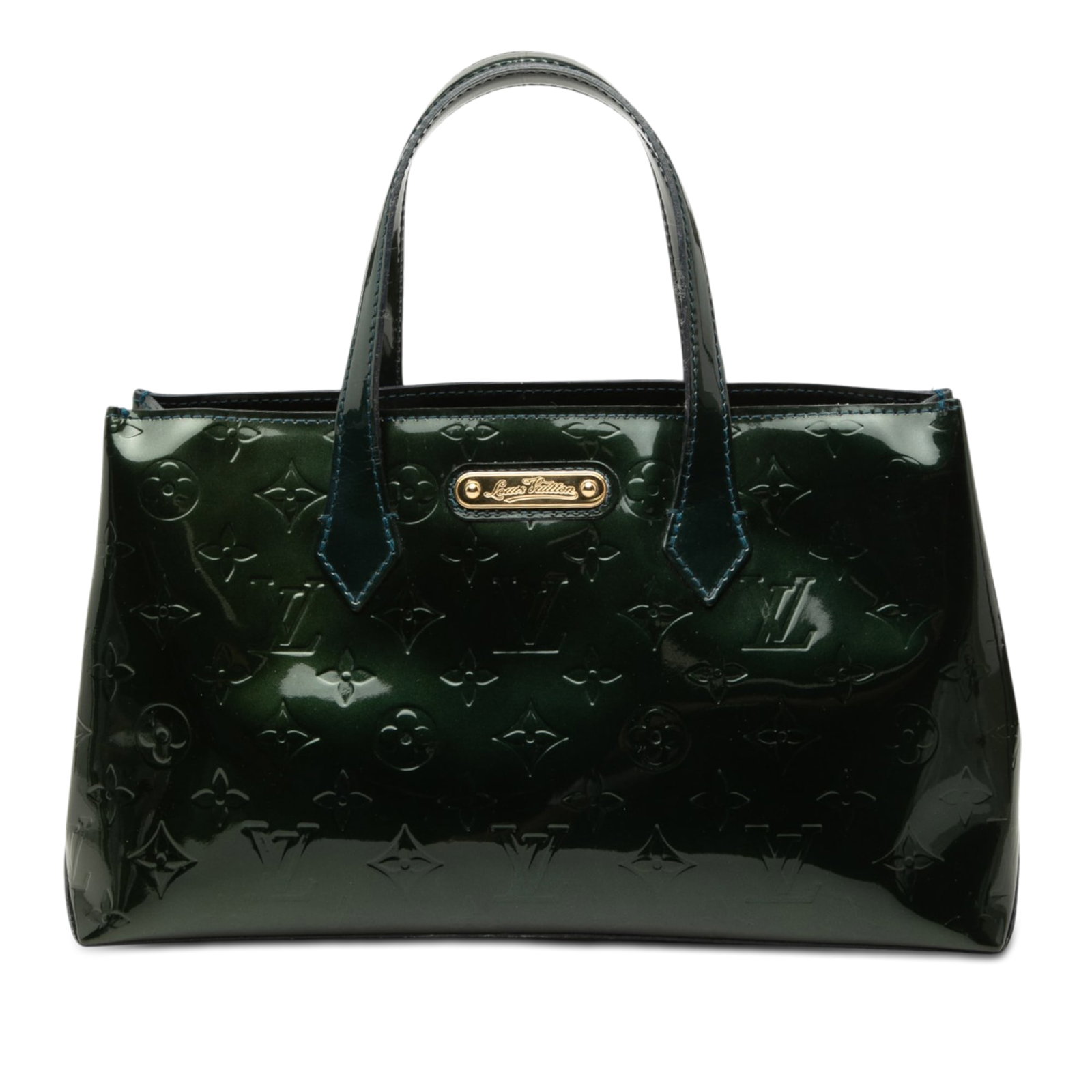 Louis Vuitton Wilshire PM Monogram Vernis Leather Handbag: Louis Vuitton Wilshire PM Monogram Vernis Leather Handbag The Louis Vuitton Monogram Vernis Wilshire PM is a structured handbag crafted in green monogram vernis leather. It features flat leather handl