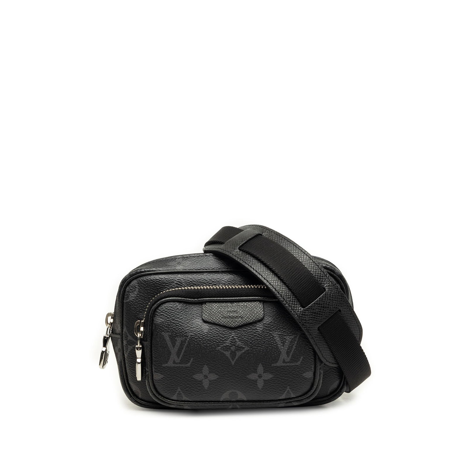 Louis Vuitton Taigarama Outdoor Pouch in Monogram Eclipse Canvas: Louis Vuitton Taigarama Outdoor Pouch in Monogram Eclipse Canvas Louis Vuitton Outdoor Pouch in Monogram Eclipse canvas with Taiga leather trim. This compact bag features an adjustable flat strap, an 