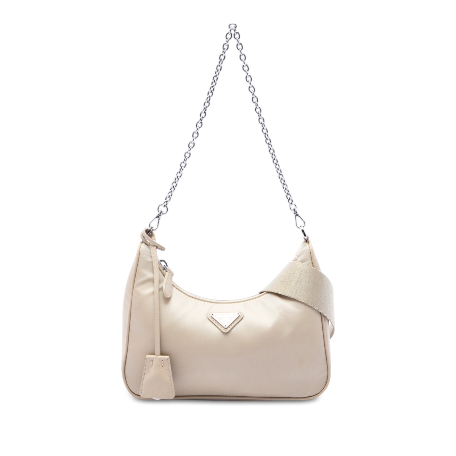 Prada Re Edition 2005 Re Nylon Satchel Bag: Prada Re Edition 2005 Re Nylon Satchel Bag Prada Re Nylon Re Edition 2005 satchel in beige with a nylon body, top zip closure, detachable flat shoulder strap, and detachable pouch. Made in Italy. Incl