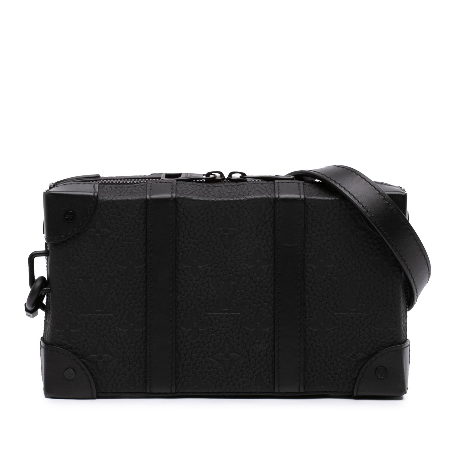 Louis Vuitton Soft Trunk Wallet in Black Taurillon Leather: Louis Vuitton Soft Trunk Wallet in Black Taurillon Leather Louis Vuitton Monogram Taurillon Soft Trunk Wallet in black embossed leather with a detachable flat leather strap and zip-around top closure.