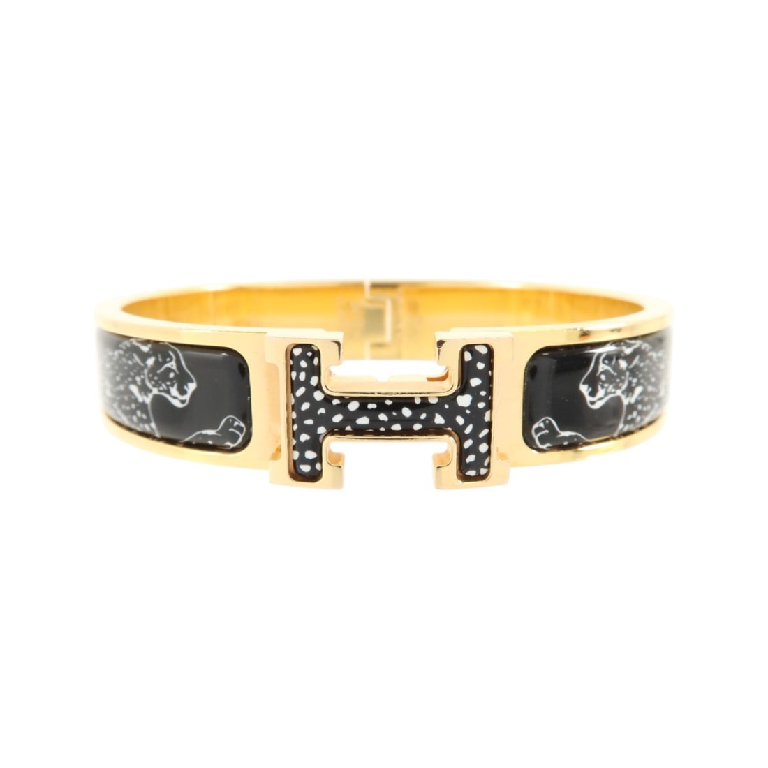 Hermes Clic H enamel bracelet black white gold tone (1 of 10)