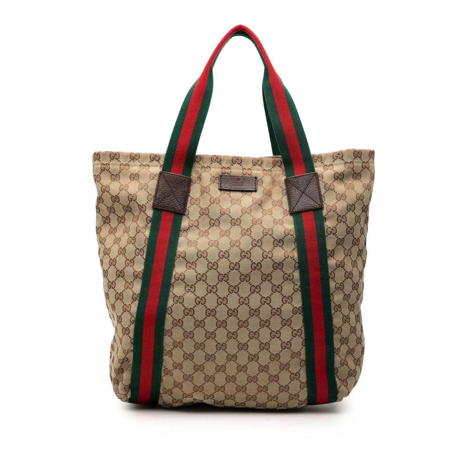 Gucci GG Canvas Beige Web Tote Bag: Gucci GG Canvas Beige Web Tote Bag This Gucci GG Canvas Web Tote features a beige fabric body with the signature GG pattern, complemented by flat web straps and an open top design. The interior is equ