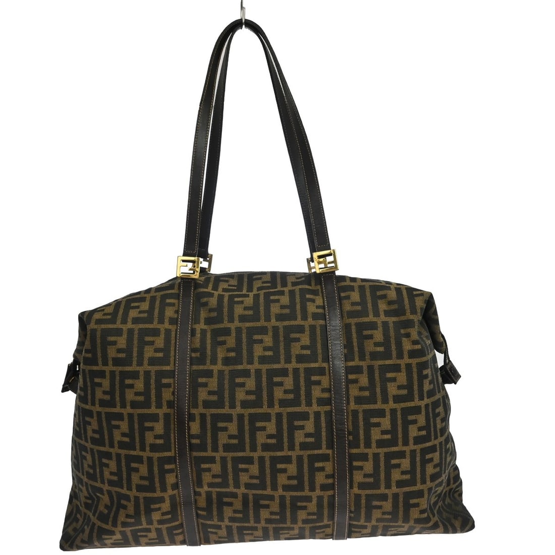 Fendi Zucchino Large Brown Canvas Tote with Double Handles: Fendi Zucchino Large Brown Canvas Tote with Double Handles Vintage Fendi Zucchino tote bag in brown canvas with leather canvas handles and logo accents. This large women's tote features a double-handl
