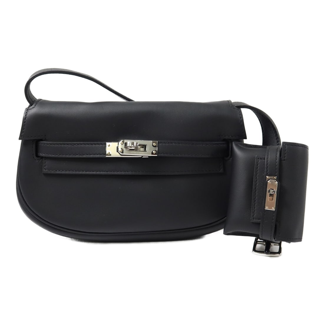 Hermes Kelly Moove Noir Swift Leather Shoulder Bag PHW: Hermes Kelly Moove Noir Swift Leather Shoulder Bag PHW Hermes Kelly Moove shoulder bag in Noir Veau Swift leather with palladium-tone hardware. This women's shoulder bag features a compact silhouette 
