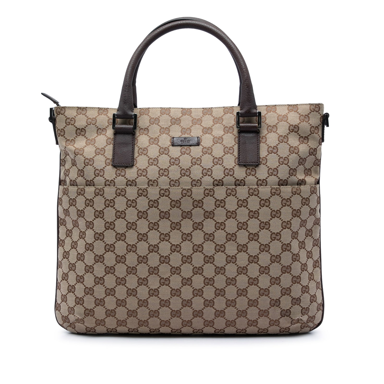 Gucci GG Canvas Beige Satchel with Leather Trim: Gucci GG Canvas Beige Satchel with Leather Trim Gucci GG Canvas Satchel in beige with leather trim and rolled leather handles. The bag features a top zip closure, an exterior slip pocket, and an inter