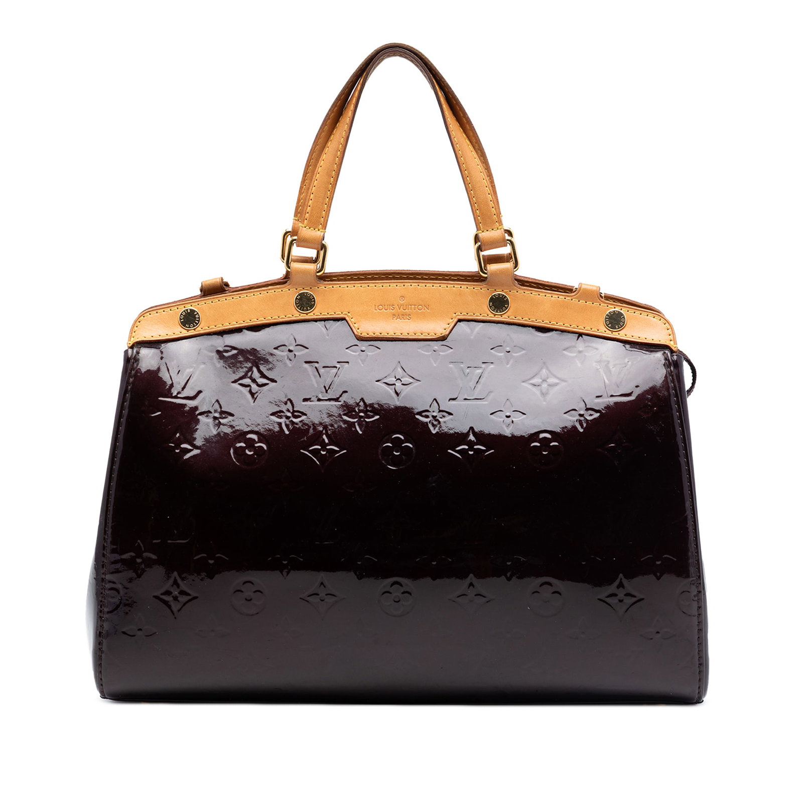 Louis Vuitton Brea MM Monogram Vernis leather handbag: Louis Vuitton Brea MM Monogram Vernis leather handbag Louis Vuitton Monogram Vernis Brea MM handbag crafted in vernis leather with vachetta leather trim. It features flat vachetta leather handles, a t