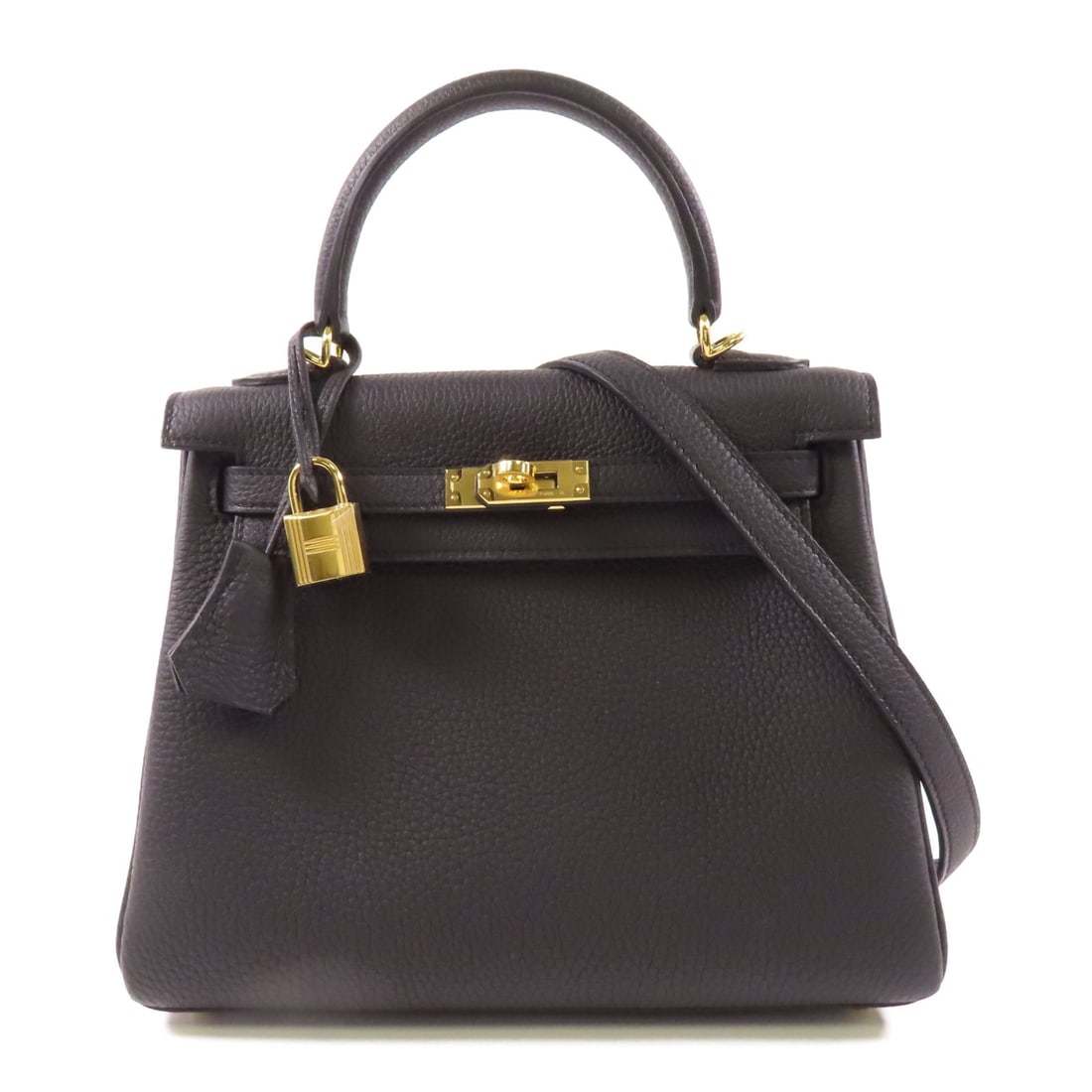 Hermes Kelly 25 Noir Togo Leather 2 Way Shoulder Bag: Hermes Kelly 25 Noir Togo Leather 2 Way Shoulder Bag Hermes Kelly 25 2-way shoulder bag in Noir black Togo leather with gold-tone hardware. This women's handbag features a structured silhouette, top h