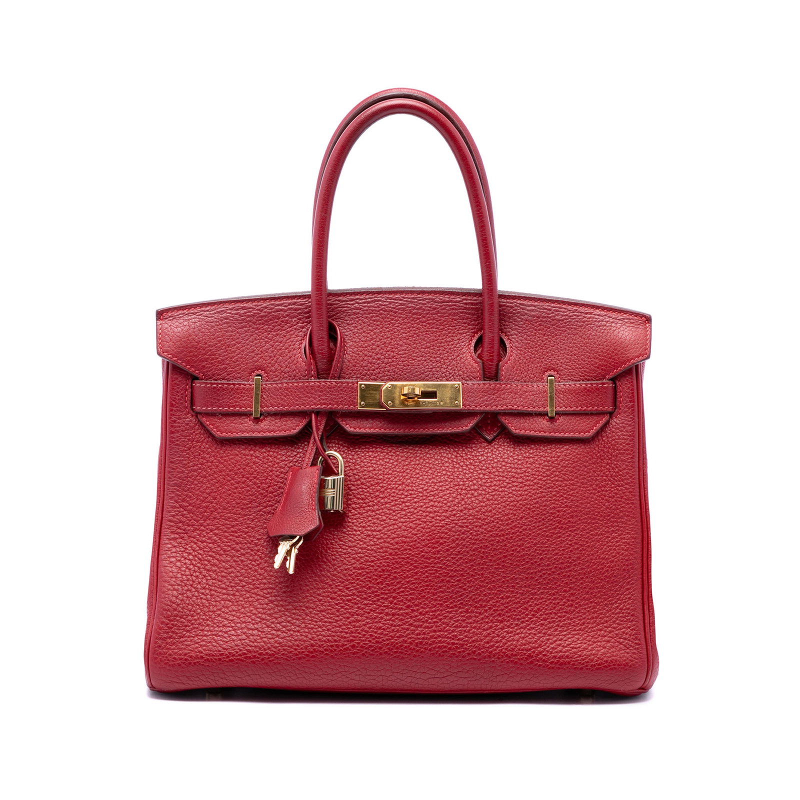 Hermes Birkin Retourne 30 Rouge Garance Clemence Leather Bag: Hermes Birkin Retourne 30 Rouge Garance Clemence Leather Bag Hermes Birkin Retourne 30 in Rouge Garance Clemence leather with rolled leather handles, a front flap with strap and turn-lock closure, and