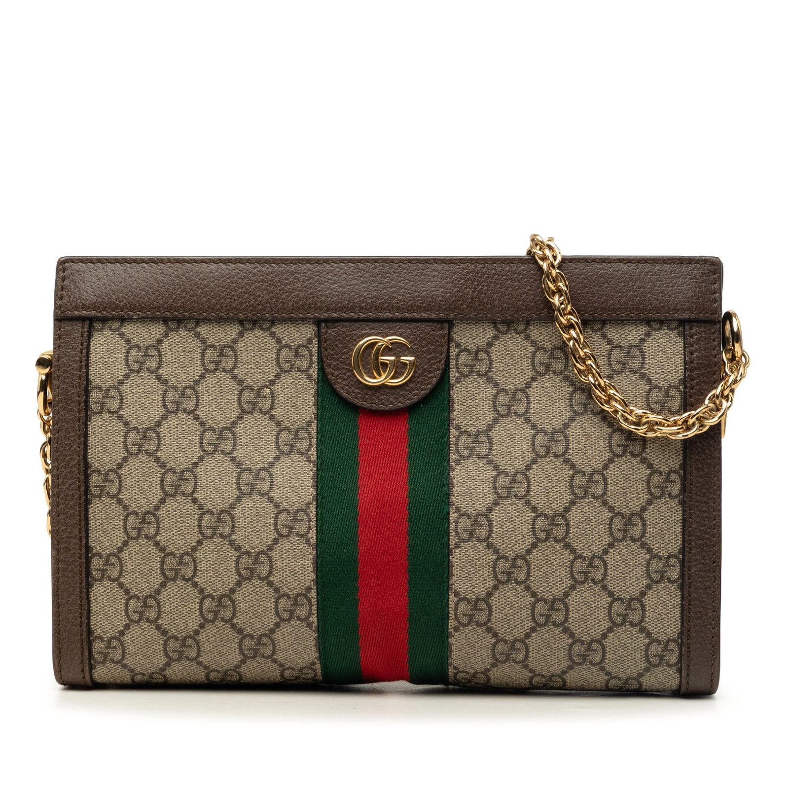 Gucci Ophidia Small Chain Crossbody in GG Supreme Web: Gucci Ophidia Small Chain Crossbody in GG Supreme Web A Gucci Ophidia small crossbody bag crafted with a coated canvas body and leather trim. It features the GG Supreme Web design, a gold-tone chain s
