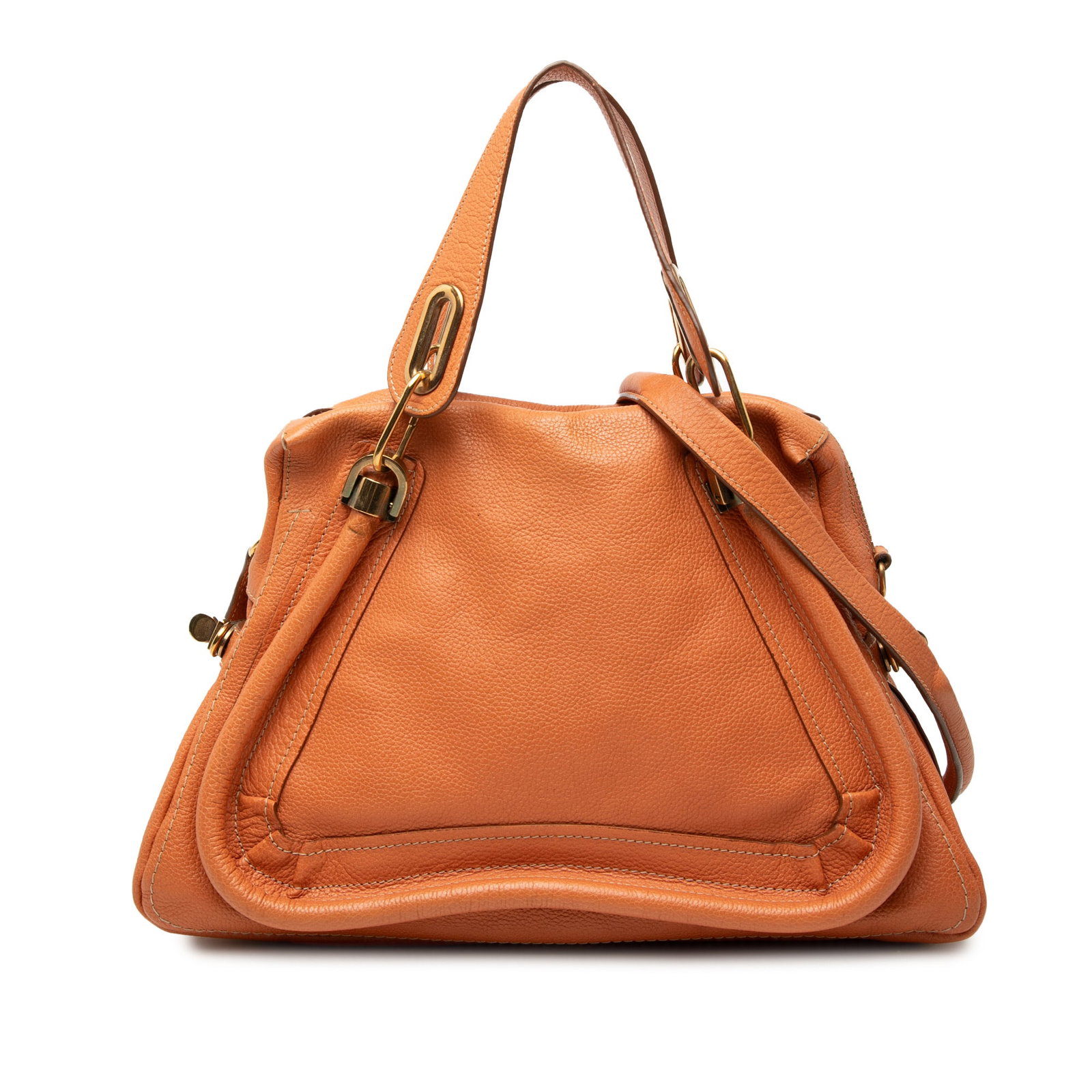 Chloe Paraty Medium Leather Satchel Bag Orange: Chloe Paraty Medium Leather Satchel Bag Orange A Chloe Medium Paraty satchel crafted in orange leather with flat top handles, a detachable flat leather strap, top zip closure, and an interior with zip