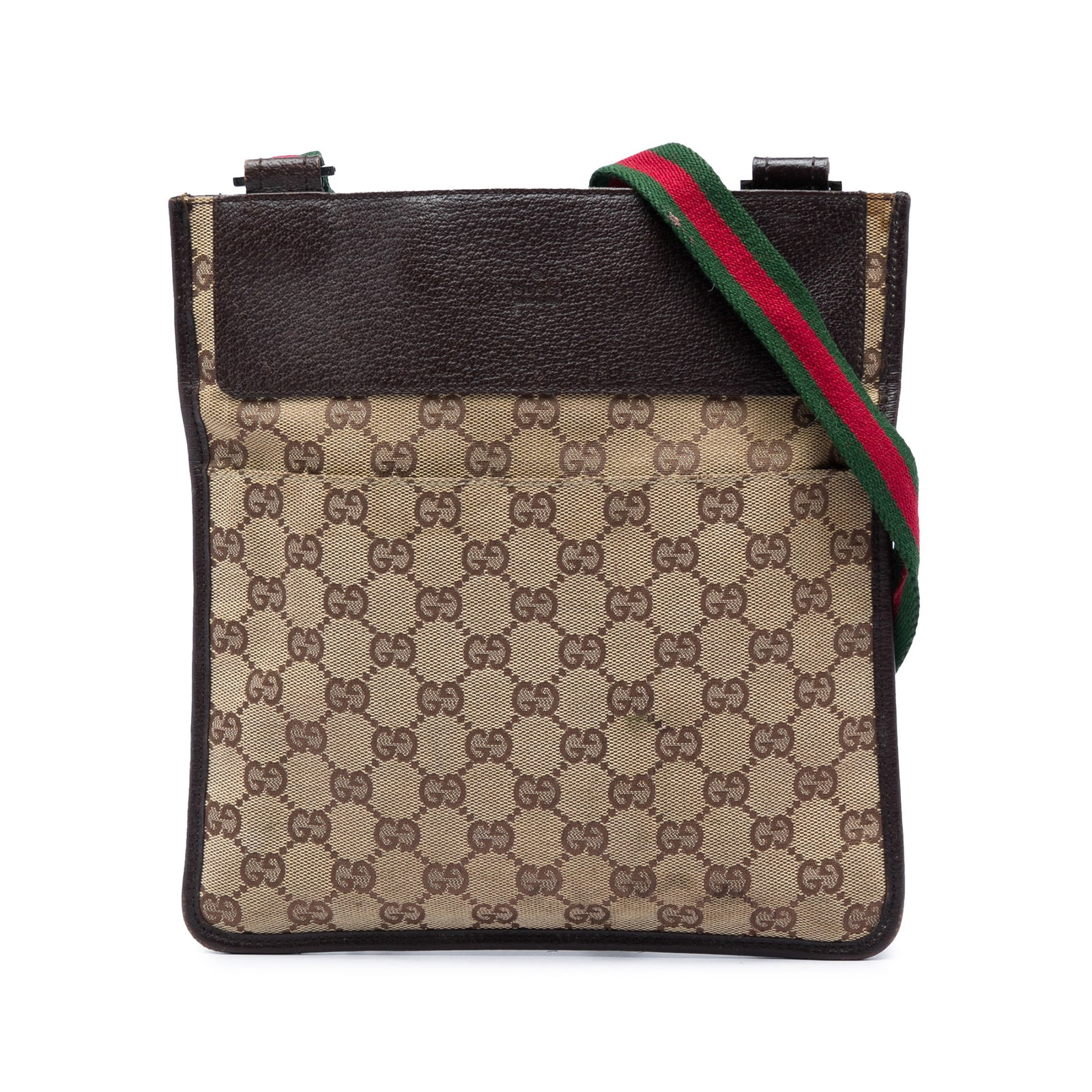 Gucci GG Canvas Web Beige Crossbody Bag: Gucci GG Canvas Web Beige Crossbody Bag Gucci GG Canvas Web Crossbody bag in beige canvas with leather trim. The design includes exterior front and back slip pockets, an adjustable flat web canvas str