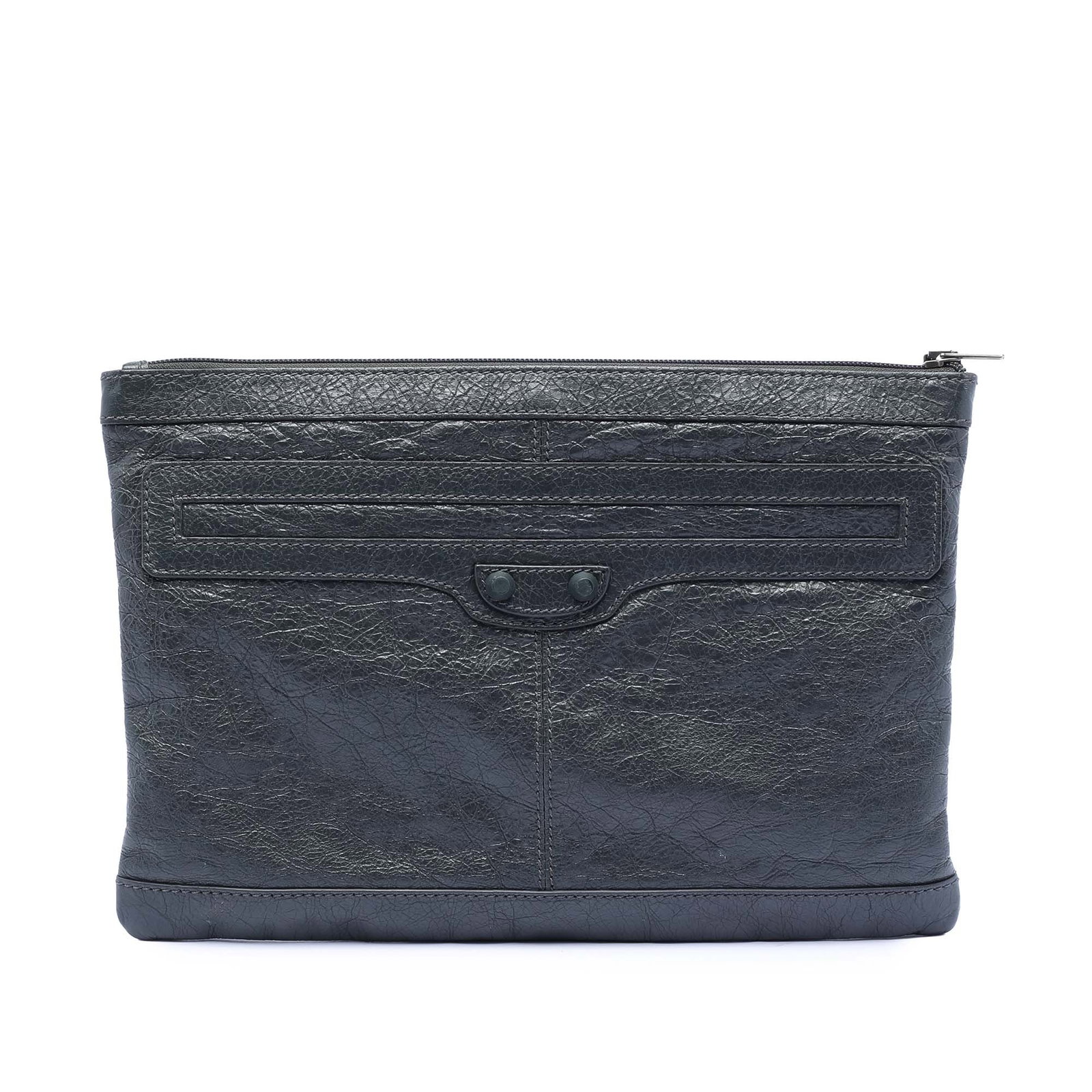 Black Lambskin Clutch Balenciaga Motocross Classic Clip M: Black Lambskin Clutch Balenciaga Motocross Classic Clip M This Balenciaga Lambskin Motocross Classic Clip M Clutch features a black lambskin leather body, a top zip closure, and an interior slip pocke