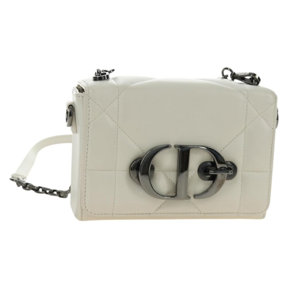 Christian Dior Caro Cannage Lamb Skin Shoulder Bag White Silver (1 of 18)