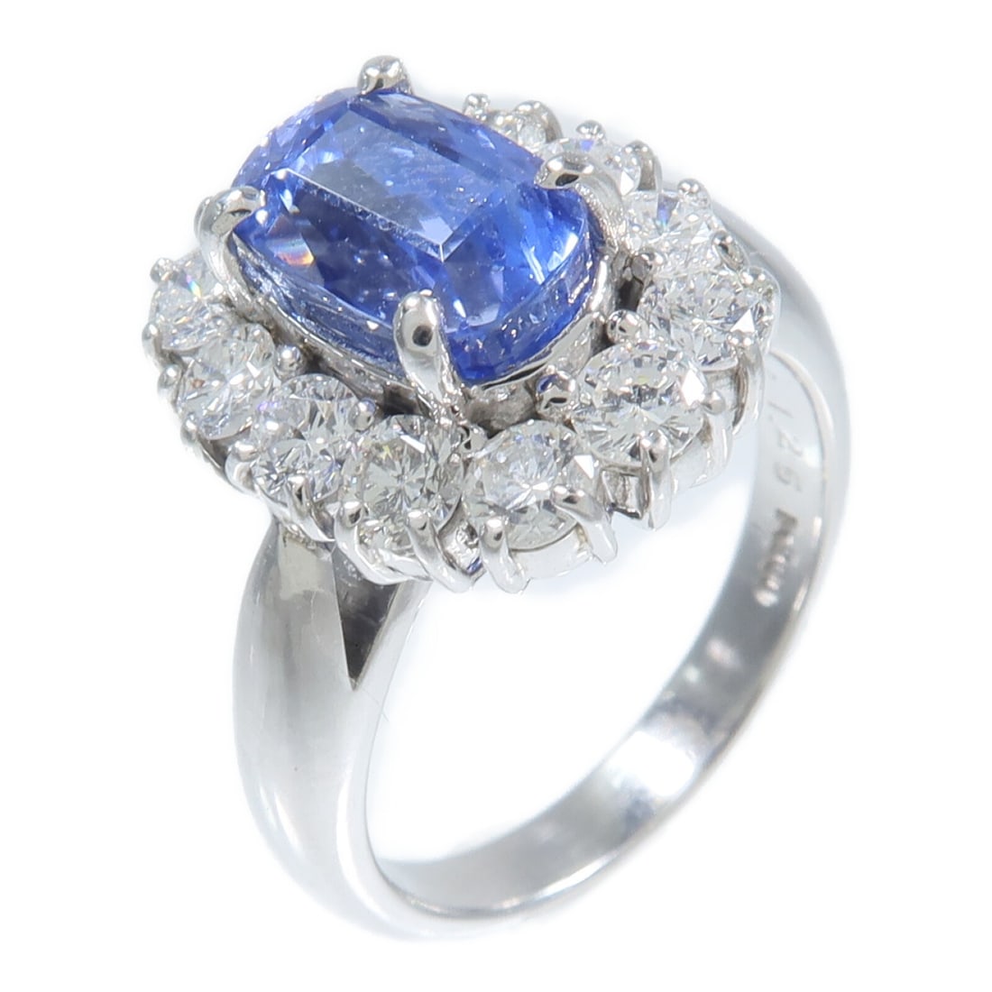 Pt900 Platinum Ring Sapphire Diamond US Size 6 Blue Clear (1 of 8)