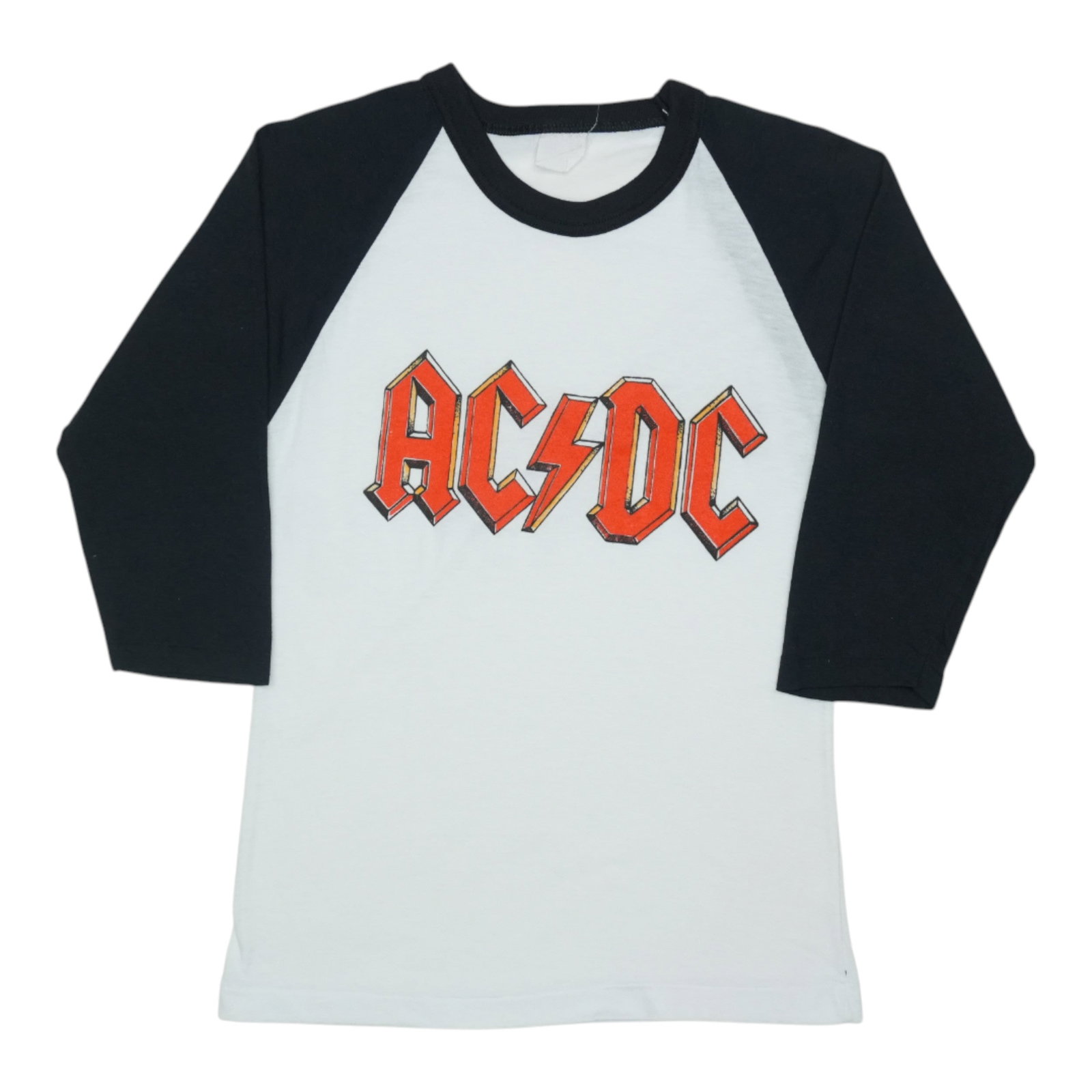 White 1980s ACDC Jersey Shirt 50 50 Poly Cotton: White 1980s ACDC Jersey Shirt 50 50 Poly Cotton Original vintage 1980s ACDC jersey shirt in white with no back graphics. This is a true vintage piece, not a modern reproduction. The shirt is in excell