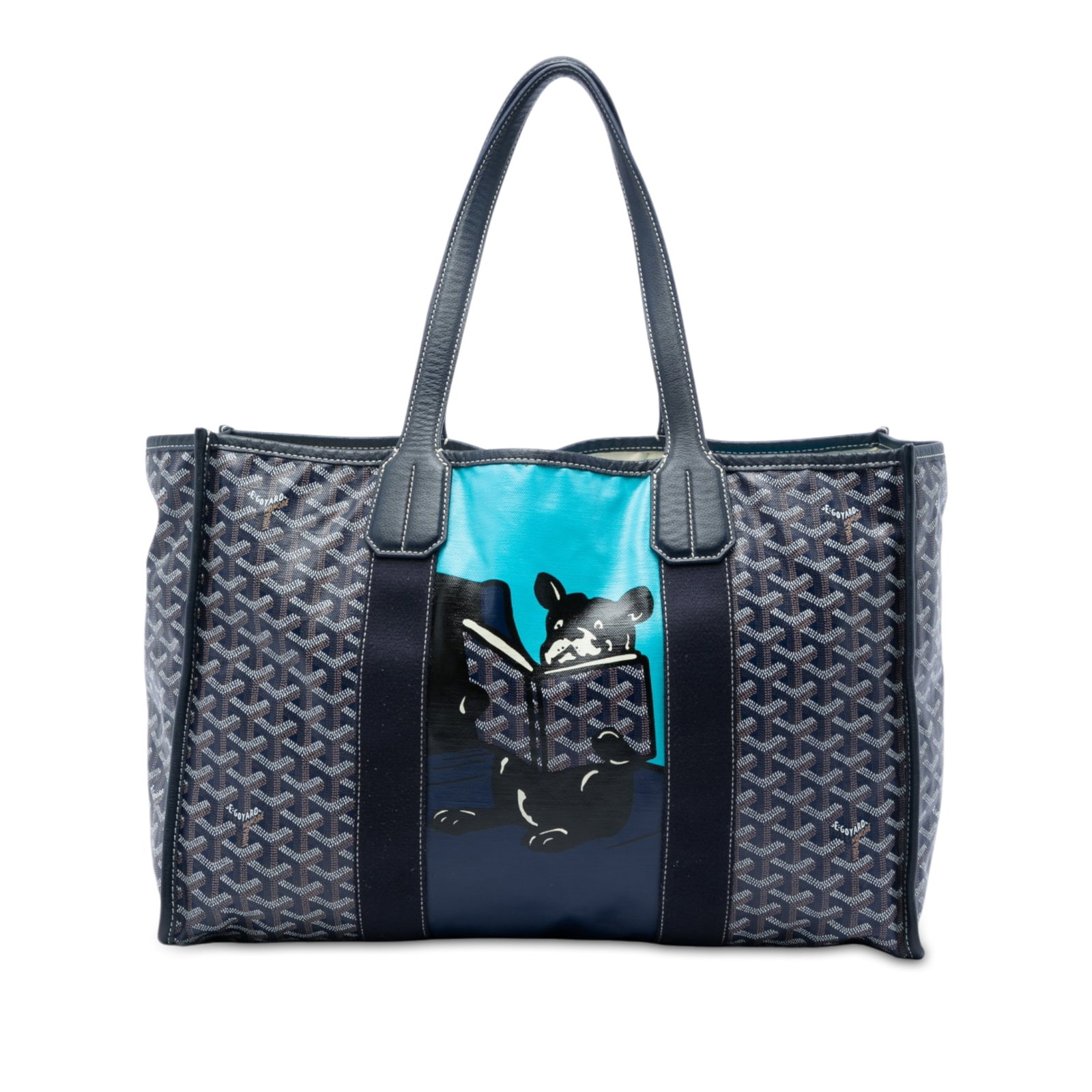 Goyard Villette MM Blue Coated Canvas Tote Bag: Goyard Villette MM Blue Coated Canvas Tote Bag The Goyardine Villette MM is a tote bag crafted with a printed coated canvas body and leather trim. It features flat leather straps and an open top. This