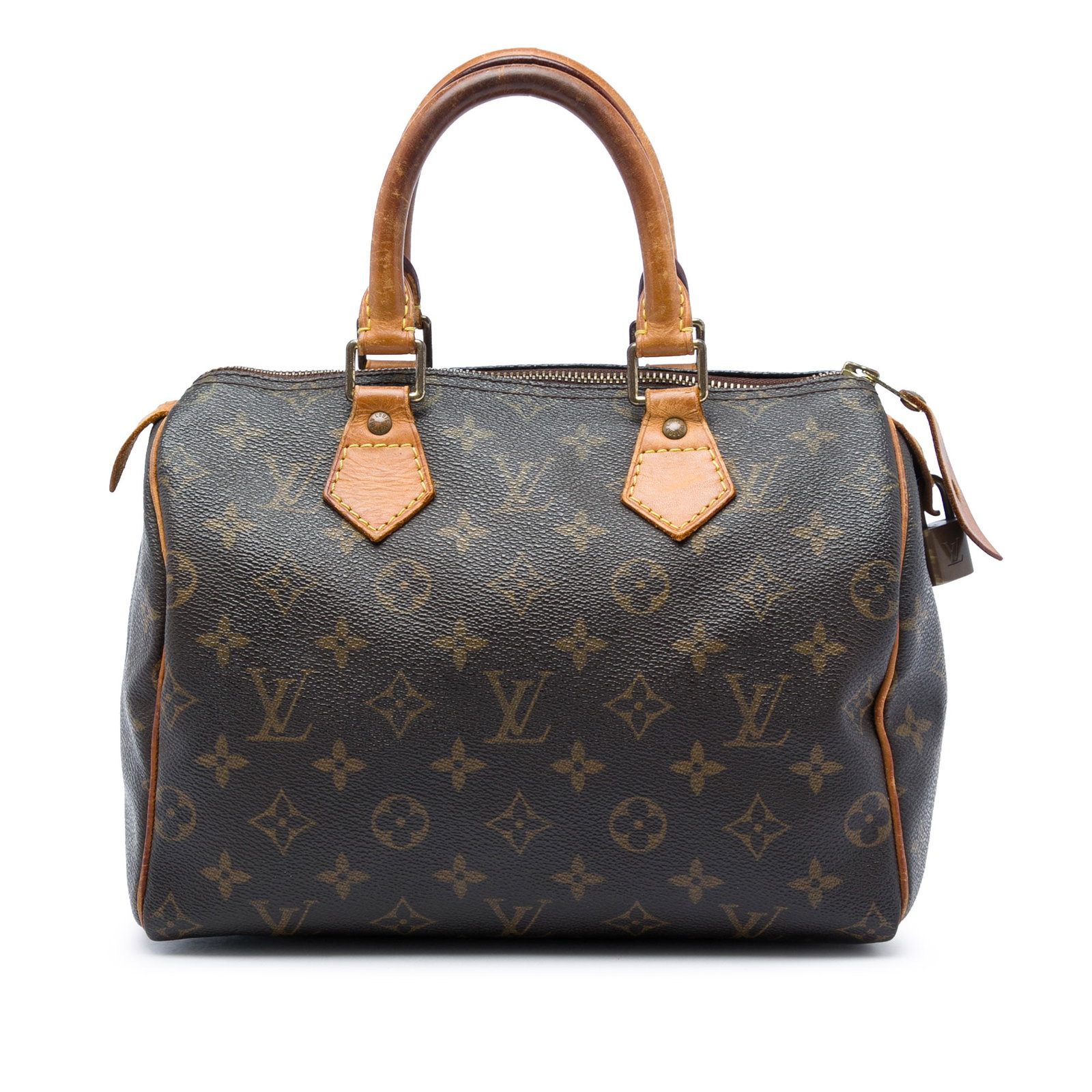 Louis Vuitton Speedy 25 Monogram Canvas Handbag: Louis Vuitton Speedy 25 Monogram Canvas Handbag A Louis Vuitton Monogram Speedy 25 handbag crafted with a monogram canvas body, rolled vachetta leather handles, a top zip closure, and an interior slip