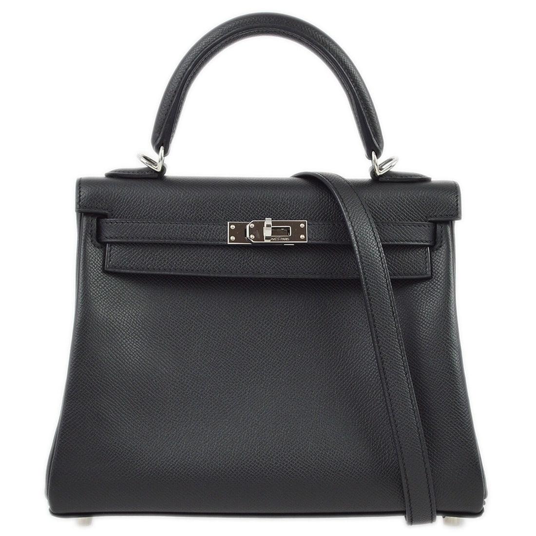 Hermes Kelly 25 Retourne Black Epsom Leather 2way Top Handle Bag: Hermes Kelly 25 Retourne Black Epsom Leather 2way Top Handle Bag Hermes Kelly 25 Retourne 2-way handbag in black Epsom leather with a turn-lock closure, top handle, detachable shoulder strap, leather 