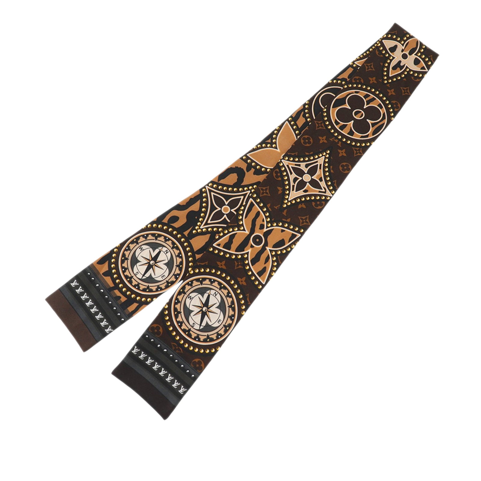 Louis Vuitton Monogram LV World Silk Bandeau Scarf Brown (1 of 3)