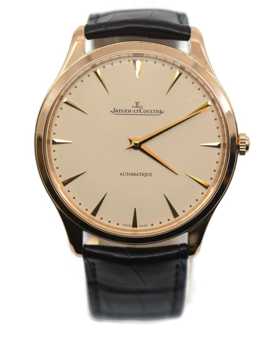 Jaeger-LeCoultre Master Ultra Thin 18K Rose Gold Automatic Watch Q1332511: Jaeger-LeCoultre Master Ultra Thin 18K Rose Gold Automatic Watch Q1332511 The Jaeger LeCoultre Master Ultra Thin is a luxurious wristwatch crafted from 18K rose gold. This timepiece features a mechani