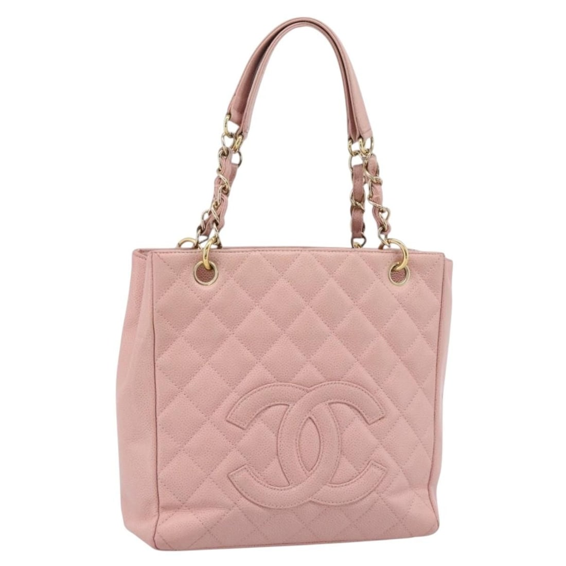 CHANEL PST Matelasse Pink Caviar Skin Chain Tote Bag: CHANEL PST Matelasse Pink Caviar Skin Chain Tote Bag Chanel Matelasse PST chain tote bag in pink caviar skin with gold-tone CC detailing. Made in Italy, this women's tote includes only the item shown 