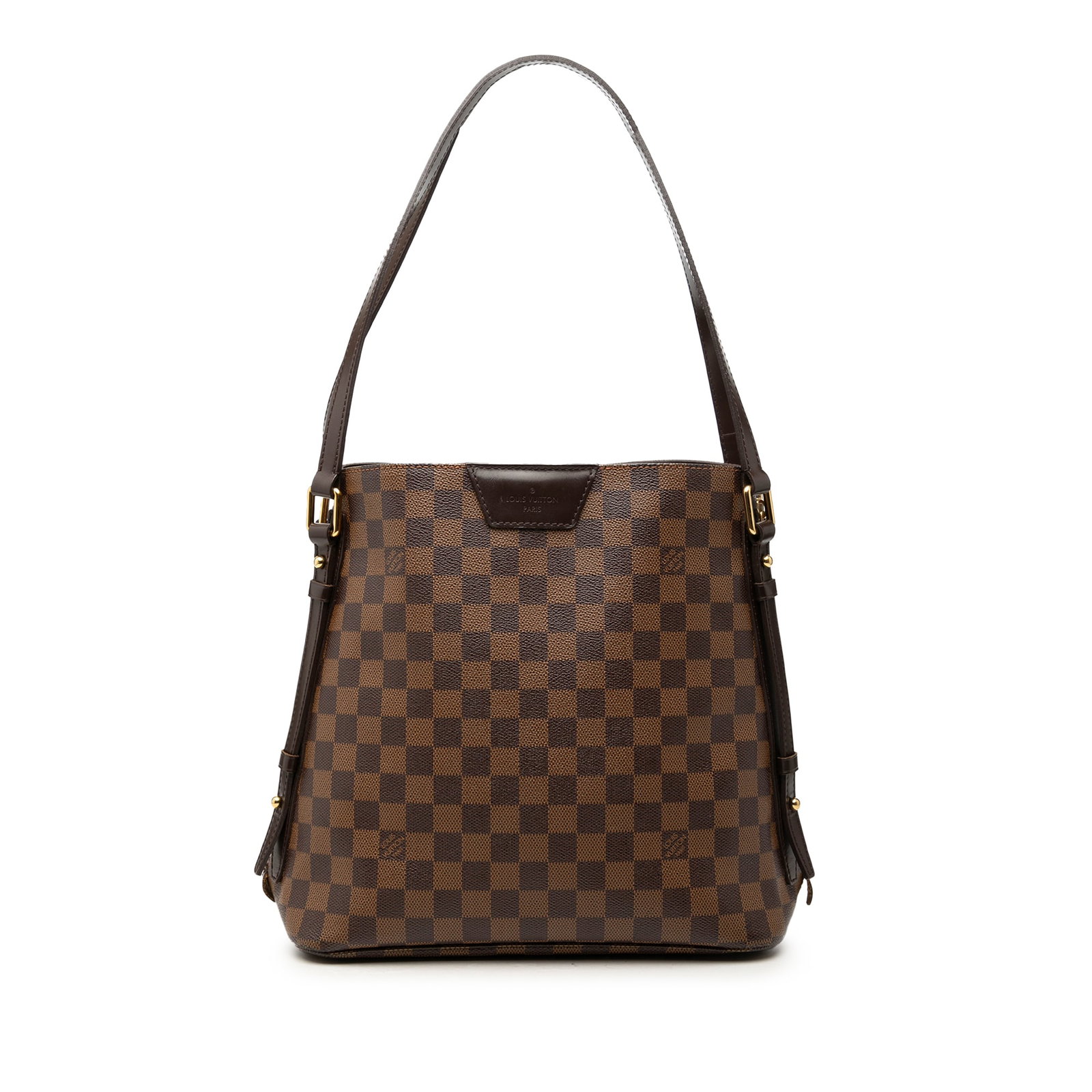 Louis Vuitton Cabas Rivington Damier Ebene Tote Bag: Louis Vuitton Cabas Rivington Damier Ebene Tote Bag A Louis Vuitton Damier Ebene Cabas Rivington tote bag with a damier canvas body, leather trim, flat leather straps, an open top, and a lobster clasp