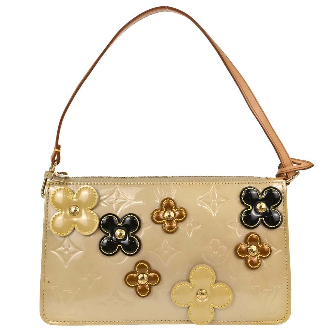 Louis Vuitton Lexington Beige Monogram Vernis Top Handle Bag M92246: Louis Vuitton Lexington Beige Monogram Vernis Top Handle Bag M92246 Vintage Louis Vuitton Lexington handbag in beige Monogram Vernis patent leather with flower detailing, a top handle, and zip closure