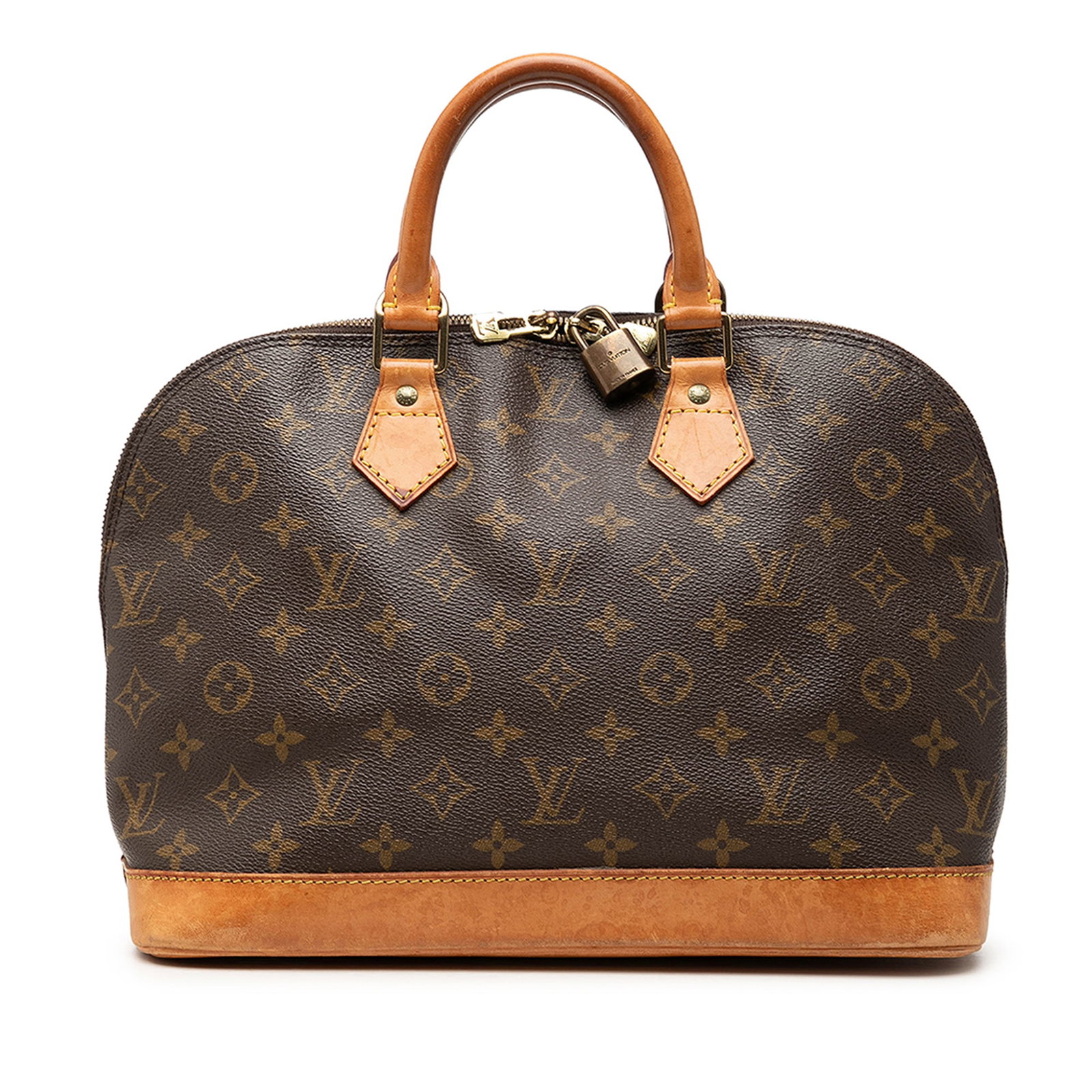 Louis Vuitton Alma PM Monogram Canvas Handbag Brown: Louis Vuitton Alma PM Monogram Canvas Handbag Brown Louis Vuitton Monogram Alma PM handbag crafted with a monogram canvas body, vachetta leather bottom and trim, rolled vachetta leather handles, a top