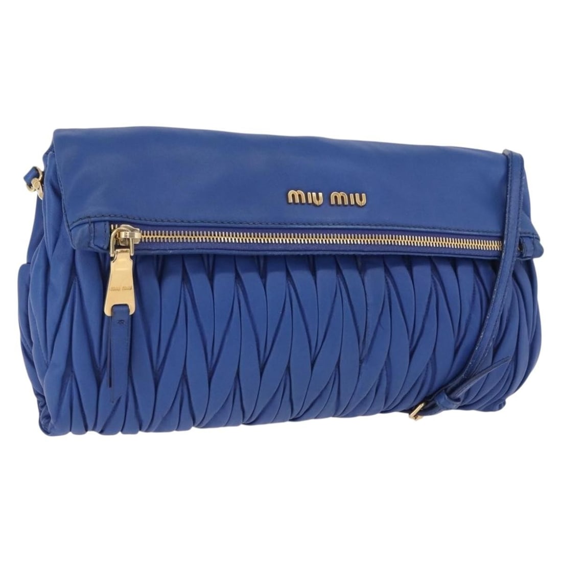Miu Miu blue leather 2way shoulder bag gold tone hardware: Miu Miu blue leather 2way shoulder bag gold tone hardware Miu Miu matelasse shoulder bag in blue leather with gold tone accents. This 2-way women's bag is made in Italy and includes the item shown onl