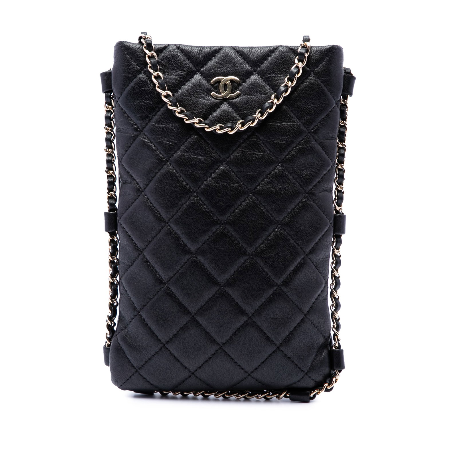 Chanel CC Phone Holder Crossbody in Black Quilted Lambskin (1 of 6)