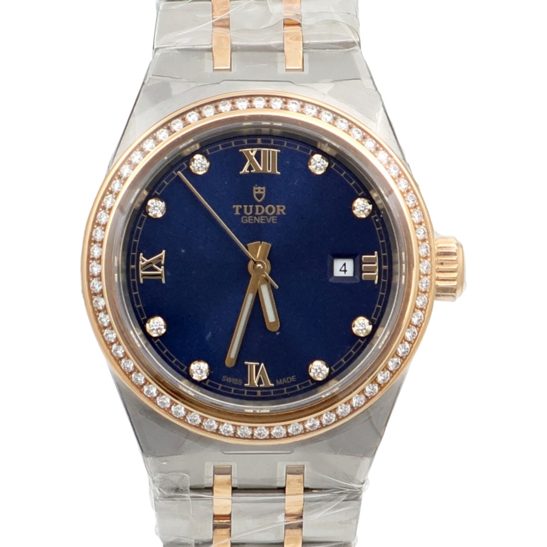 TUDOR 28323 Royal womens automatic wristwatch blue dial steel 18K gold: TUDOR 28323 Royal womens automatic wristwatch blue dial steel 18K gold TUDOR Royal reference 28323 women's automatic wristwatch with a blue dial and stainless steel and 18K yellow gold construction. T
