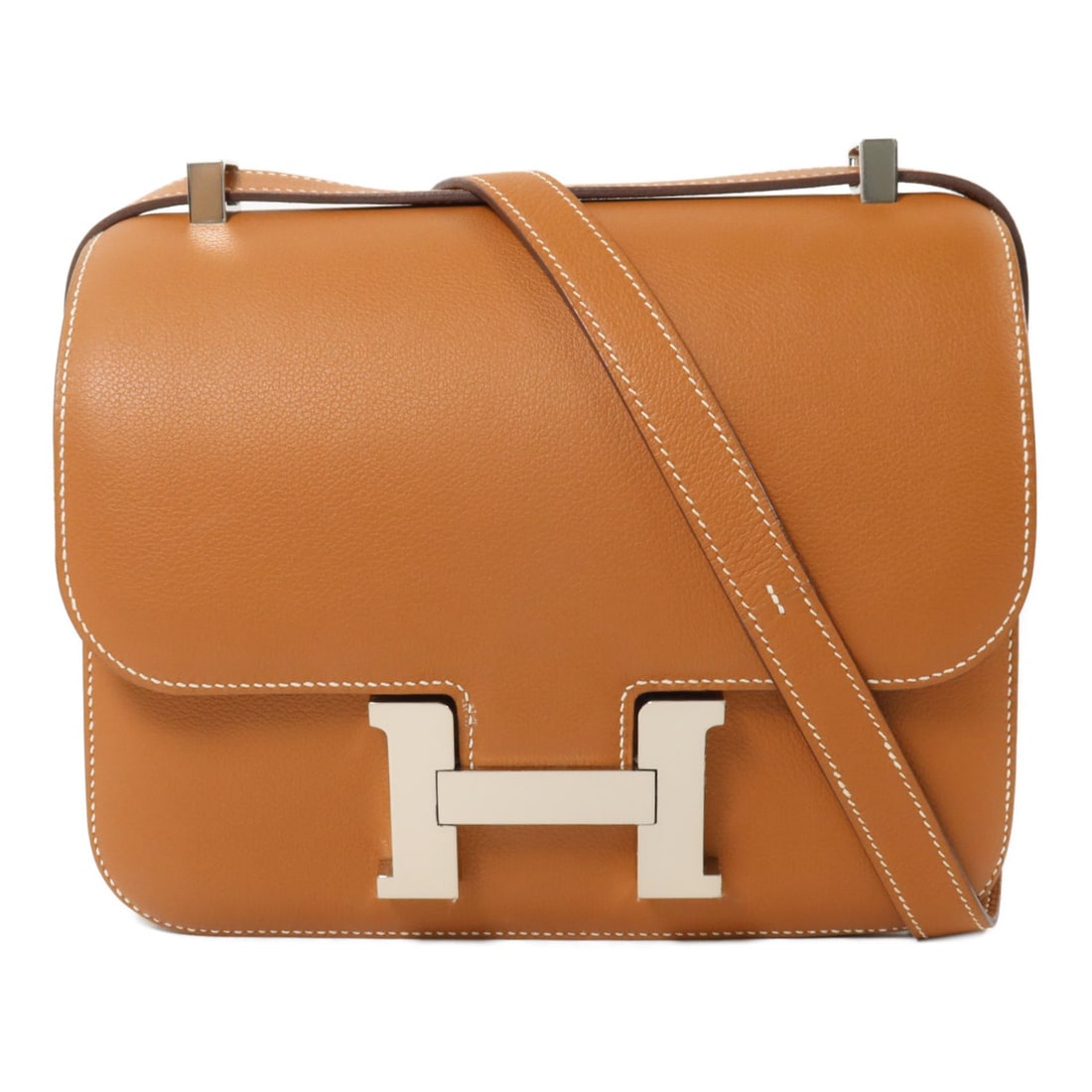 Hermes Constance 24 Evercolor Leather Shoulder Bag Gold Brown PHW: Hermes Constance 24 Evercolor Leather Shoulder Bag Gold Brown PHW Hermes Constance 24 shoulder bag in Evercolor leather and calfskin with a gold and brown colorway. This women's shoulder bag is made i