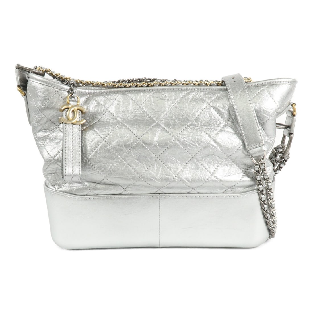 CHANEL Gabrielle Medium Hobo Shoulder Bag Silver Calfskin A93824 (1 of 16)