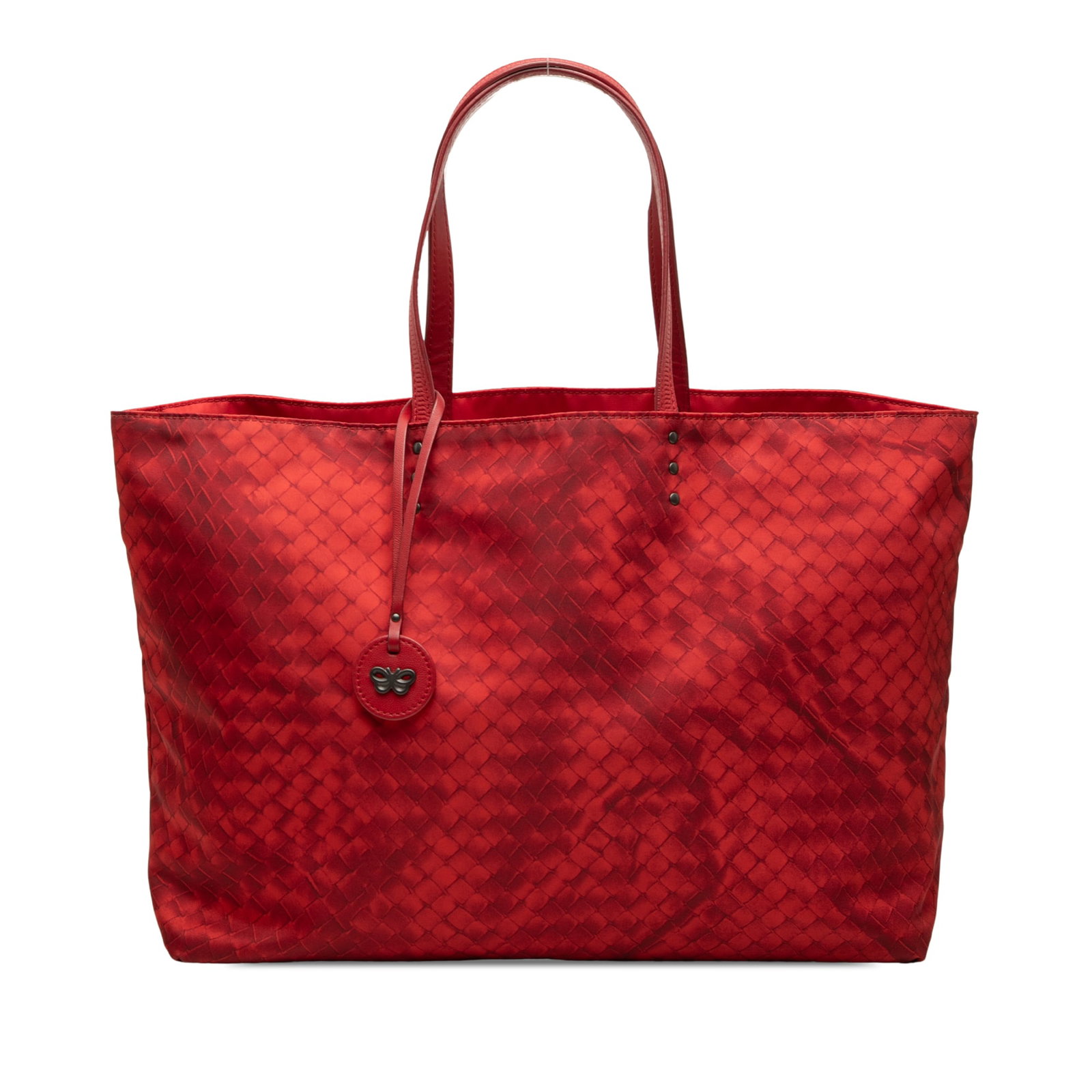 Bottega Veneta Intrecciolusion Nylon Tote Bag Red: Bottega Veneta Intrecciolusion Nylon Tote Bag Red Bottega Veneta Intrecciolusion tote crafted in printed nylon with flat leather shoulder straps and an open-top design. Made in Italy, this red tote of