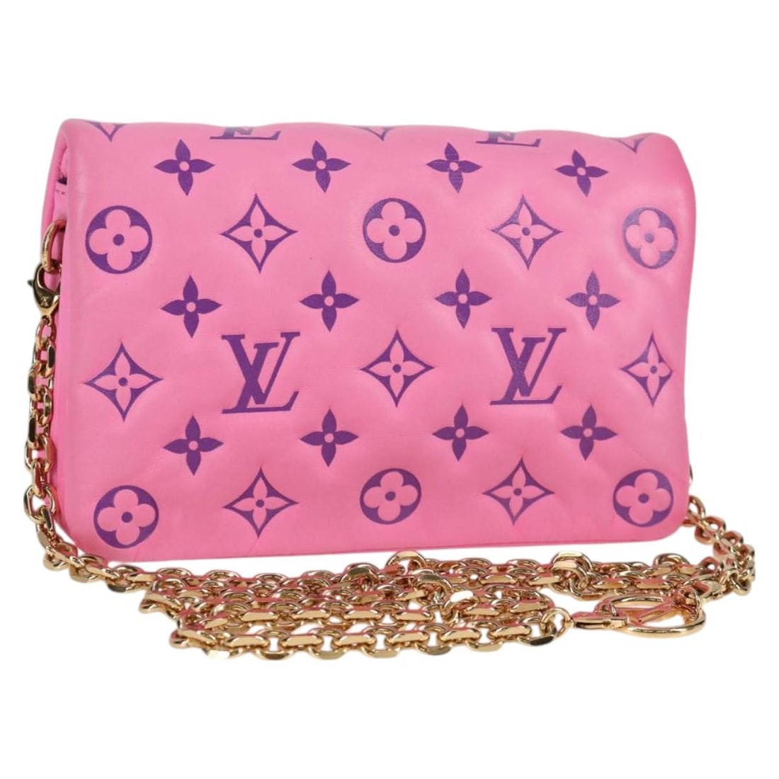 Louis Vuitton M80745 Pochette Coussin Pink Monogram Canvas Shoulder Bag: Louis Vuitton M80745 Pochette Coussin Pink Monogram Canvas Shoulder Bag Louis Vuitton Monogram Pochette Coussin shoulder bag in pink Monogram Canvas. Made in Italy, this women's bag measures approxima