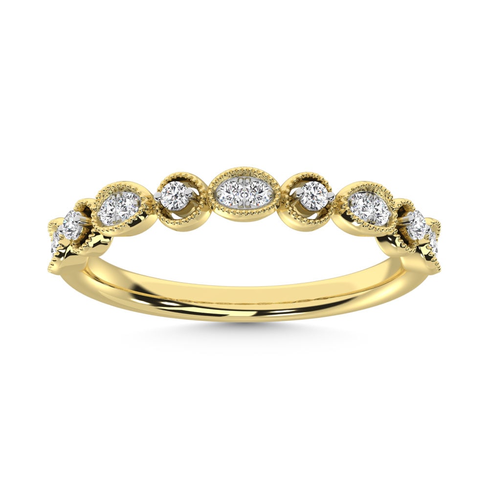 14K Yellow Gold Diamond 1/6 Ct.Tw. Stack Band: 14K Yellow Gold Diamond 1/6 Ct.Tw. Stack Band 14k Yellow Gold Stone Color: G-h Stone Clarity: I2 Each ring is presented in standard size 6.5. Complimentary resizing is available between sizes 510 (in 