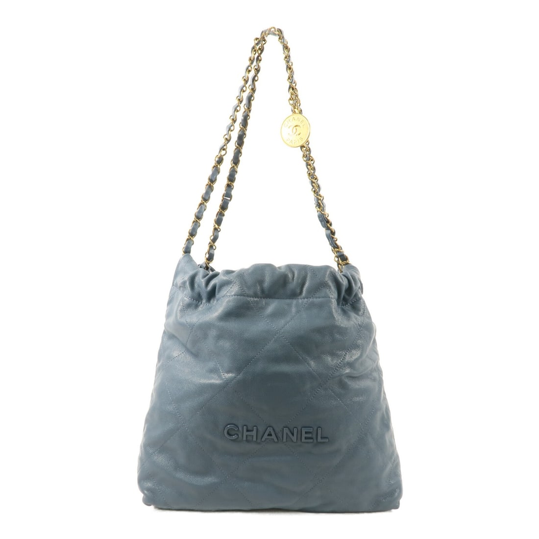 CHANEL Chanel 22 Small Blue Calfskin Shoulder Bag GHW: CHANEL Chanel 22 Small Blue Calfskin Shoulder Bag GHW A CHANEL Chanel 22 Small shoulder bag in blue calfskin (cowhide) leather. This women's regular-size bag is made in France, with an Italy country-o